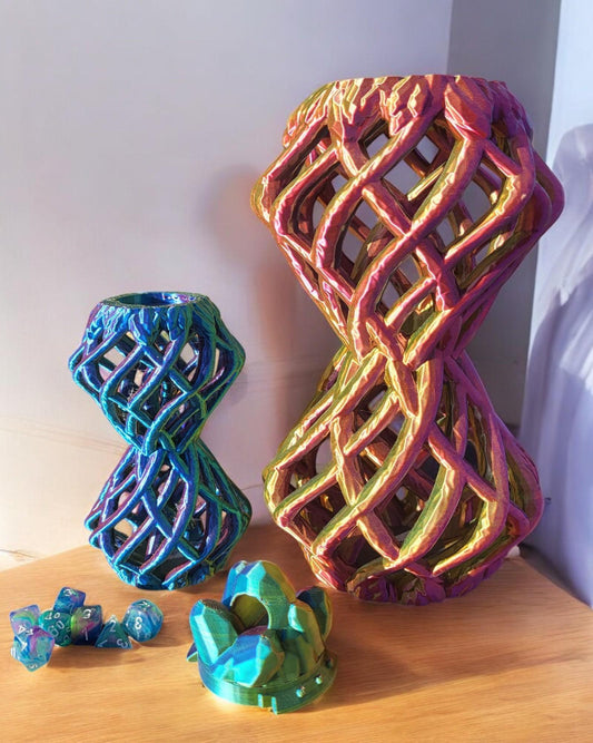 Twisted Hourglass - Portable Dice Tower by Cinderwing3D. Color Rainbow or Unpainted Options