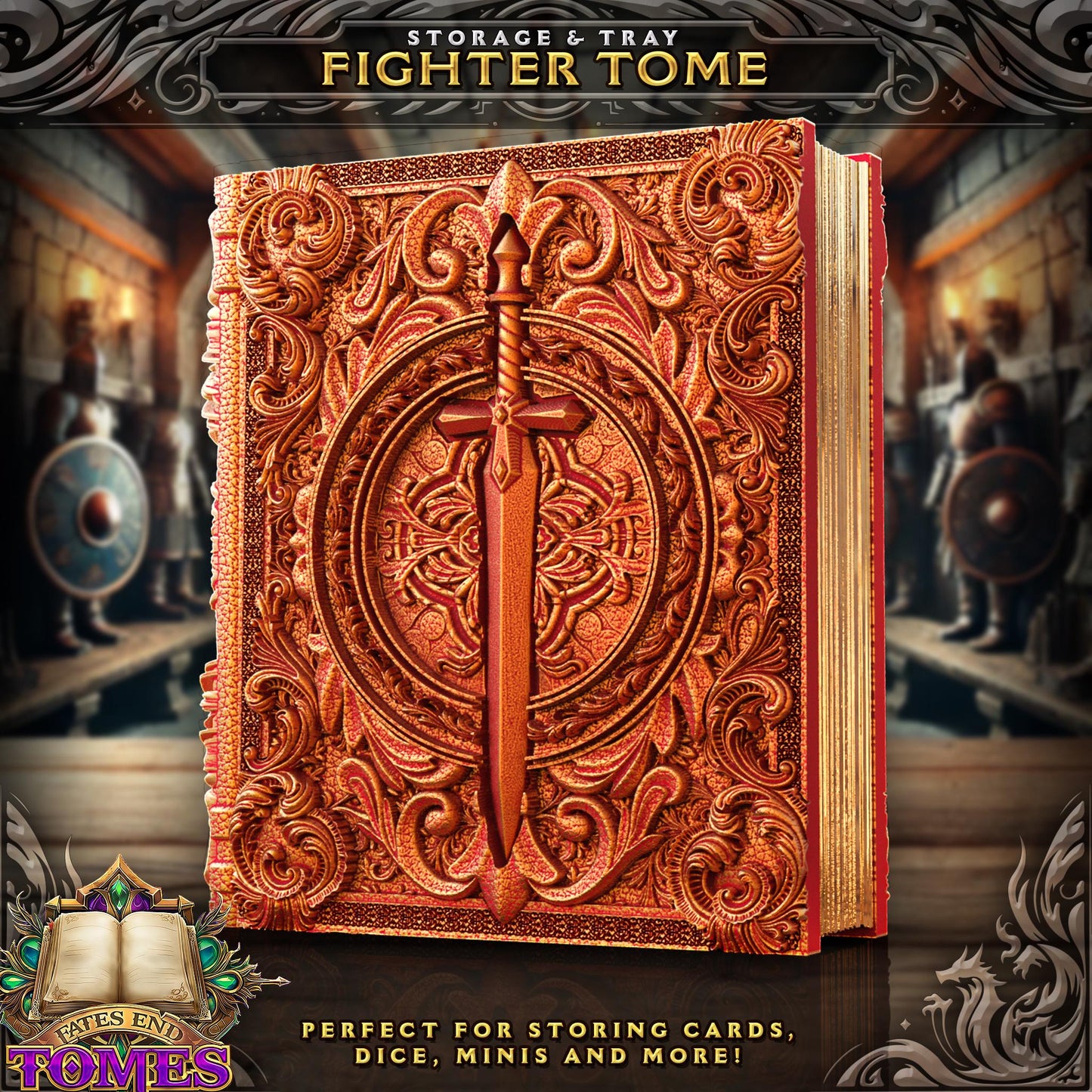 Fighter Tome Tome Book Dice Vault and Rolling Tray | Magnetic Case | Dungeons and Dragons | DnD | D&D RPG Game | Dice Container