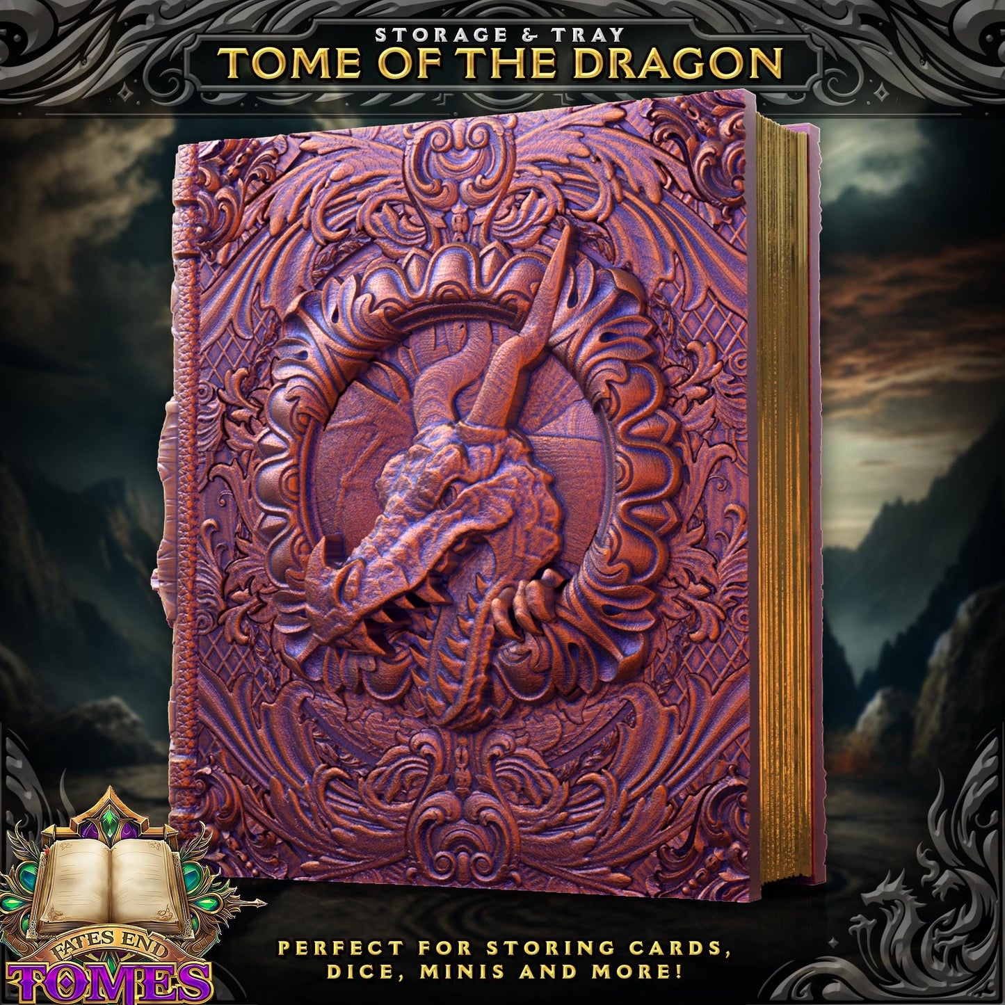 Dragon Tome Tome Book Dice Vault and Rolling Tray | Magnetic Case | Dungeons and Dragons | DnD | D&D RPG Game | Dice Container