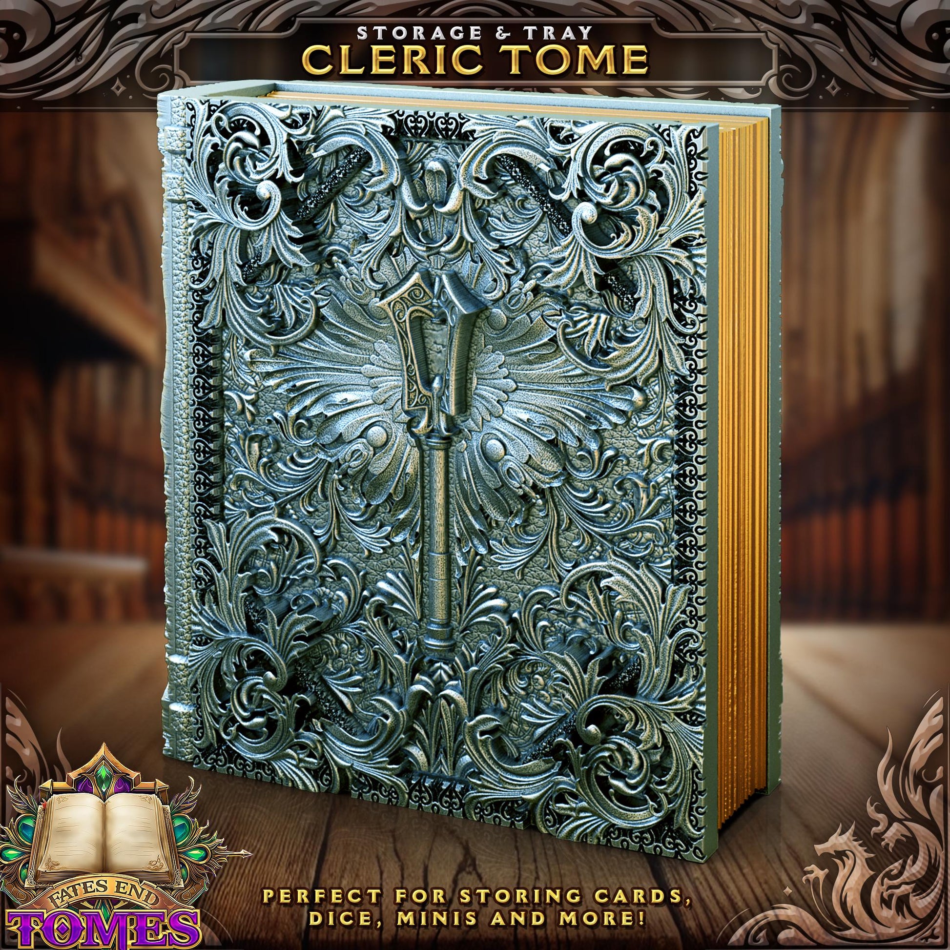 Cleric Tome Tome Book Dice Vault and Rolling Tray | Magnetic Case | Dungeons and Dragons | DnD | D&D RPG Game | Dice Container