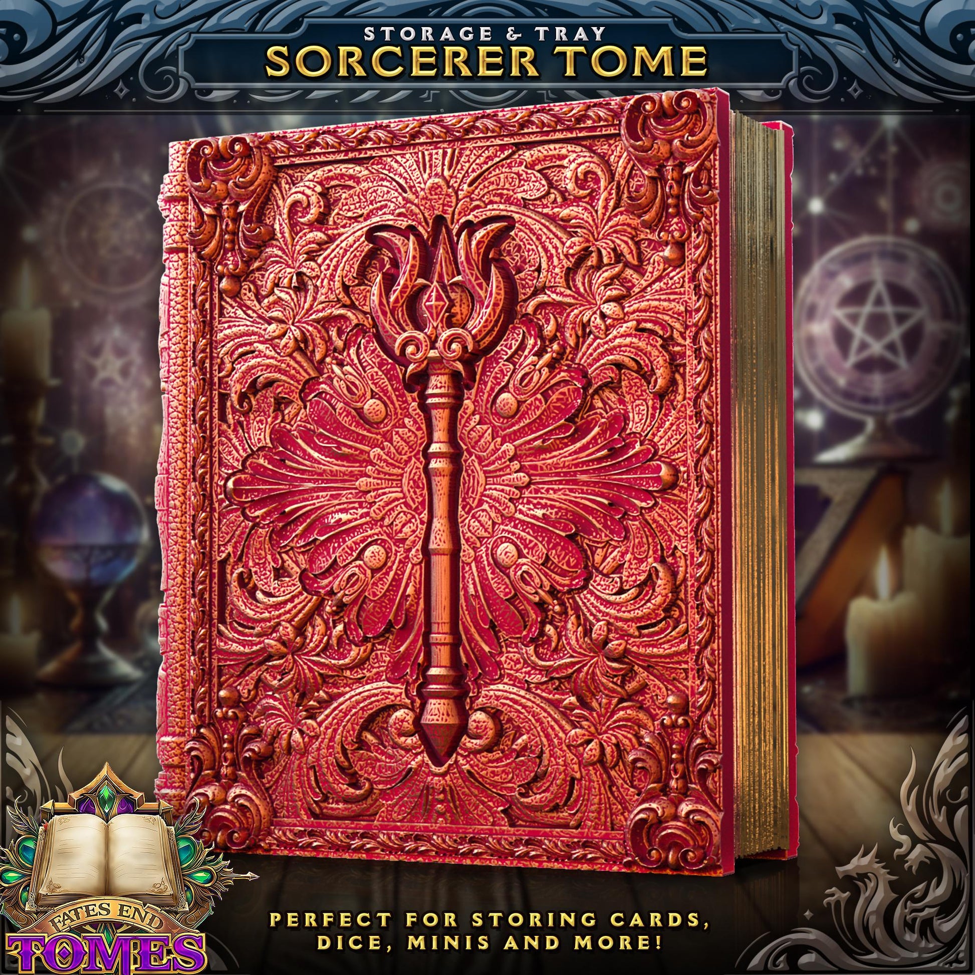 Sorcerer Tome Tome Book Dice Vault and Rolling Tray | Magnetic Case | Dungeons and Dragons | DnD | D&D RPG Game | Dice Container