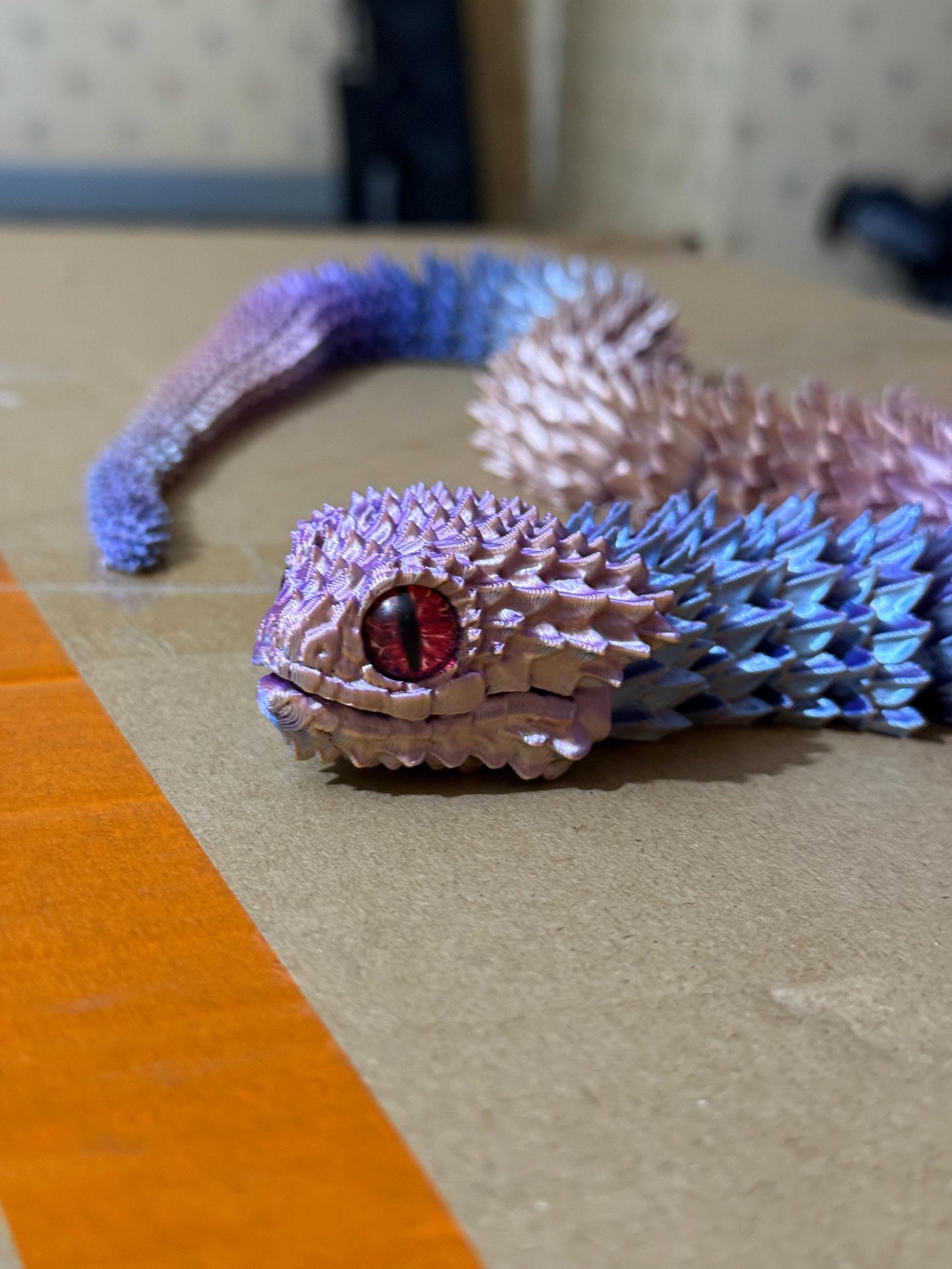 Customizable 3D-Printed Bush Viper Snake – 24inch Long! Choose Any Color! with glass eyes