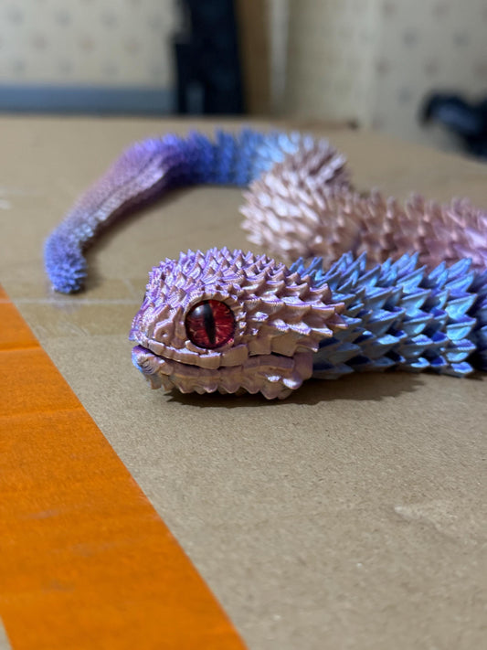 Customizable 3D-Printed Bush Viper Snake – 24inch Long! Choose Any Color! with glass eyes