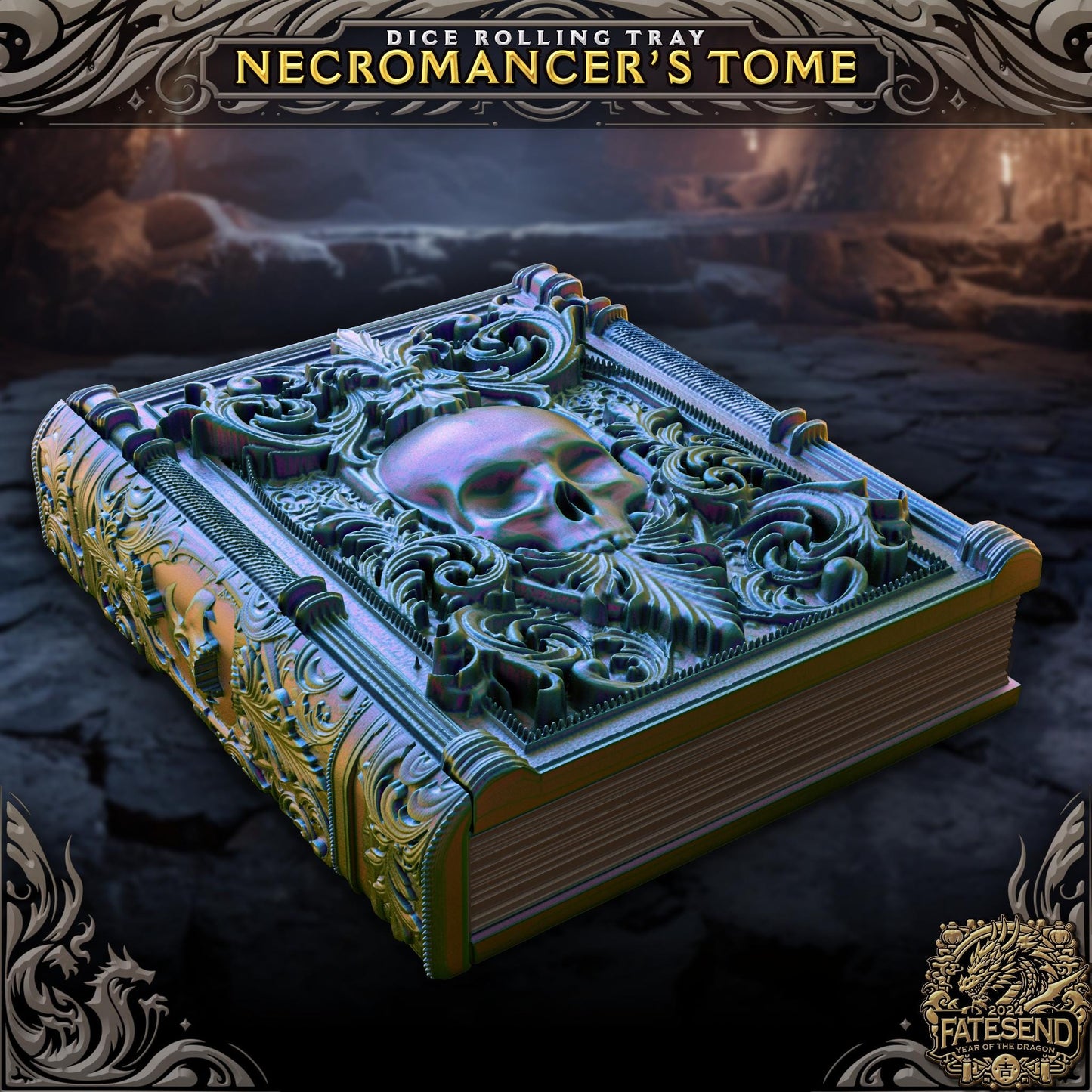 Necromancer's Tome Tome Book Dice Vault and Rolling Tray | Magnetic Case | Dungeons and Dragons | DnD | D&D RPG Game | Dice Container