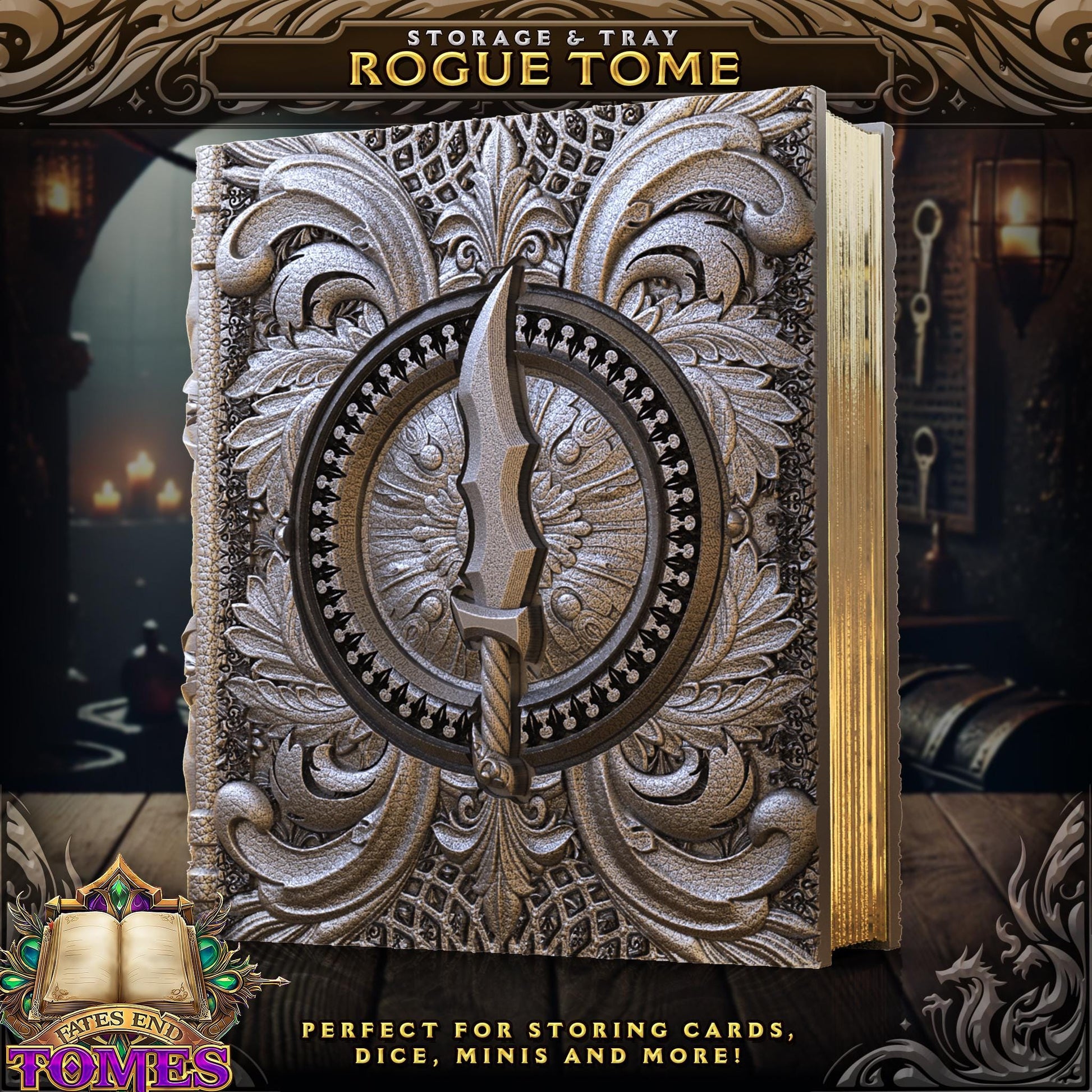 Rogue Tome Tome Book Dice Vault and Rolling Tray | Magnetic Case | Dungeons and Dragons | DnD | D&D RPG Game | Dice Container