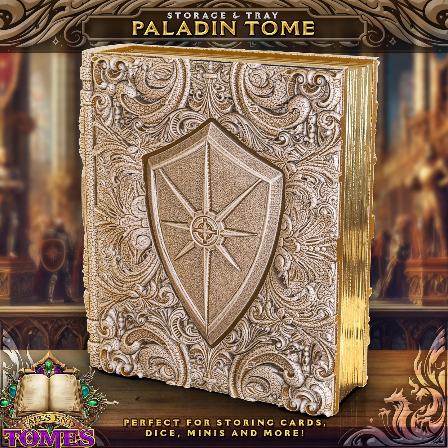 Paladin Tome Tome Book Dice Vault and Rolling Tray | Magnetic Case | Dungeons and Dragons | DnD | D&D RPG Game | Dice Container