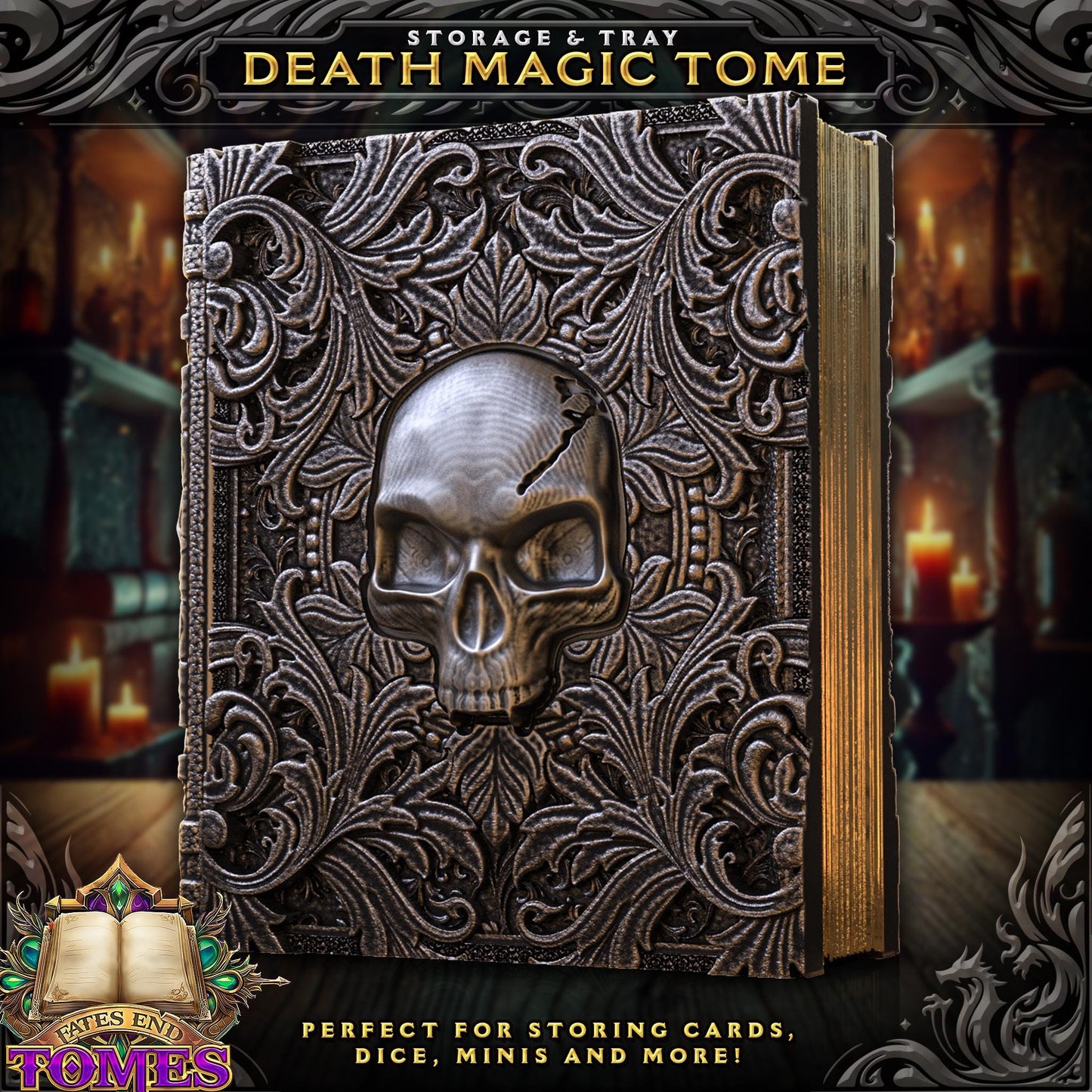 Death Tome Tome Book Dice Vault and Rolling Tray | Magnetic Case | Dungeons and Dragons | DnD | D&D RPG Game | Dice Container