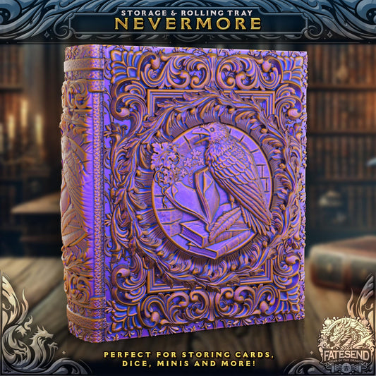 Nevermore Tome Tome Book Dice Vault and Rolling Tray | Magnetic Case | Dungeons and Dragons | DnD | D&D RPG Game | Dice Container