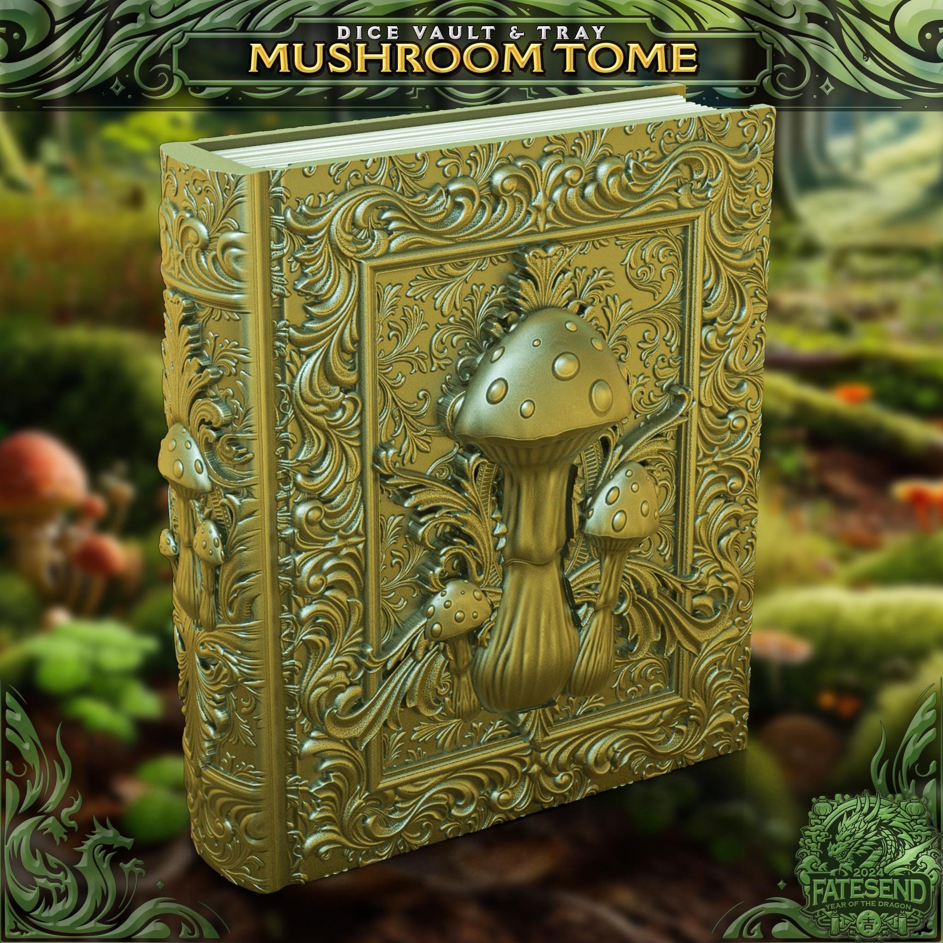 Mushroom Tome Tome Book Dice Vault and Rolling Tray | Magnetic Case | Dungeons and Dragons | DnD | D&D RPG Game | Dice Container