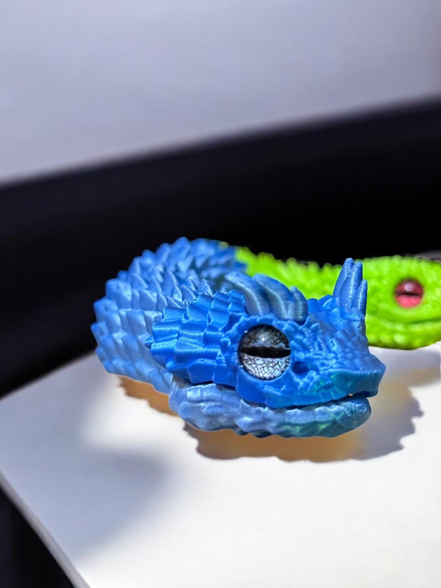 Customizable 3D-Printed Bush Viper Snake – 24inch Long! Choose Any Color! with glass eyes
