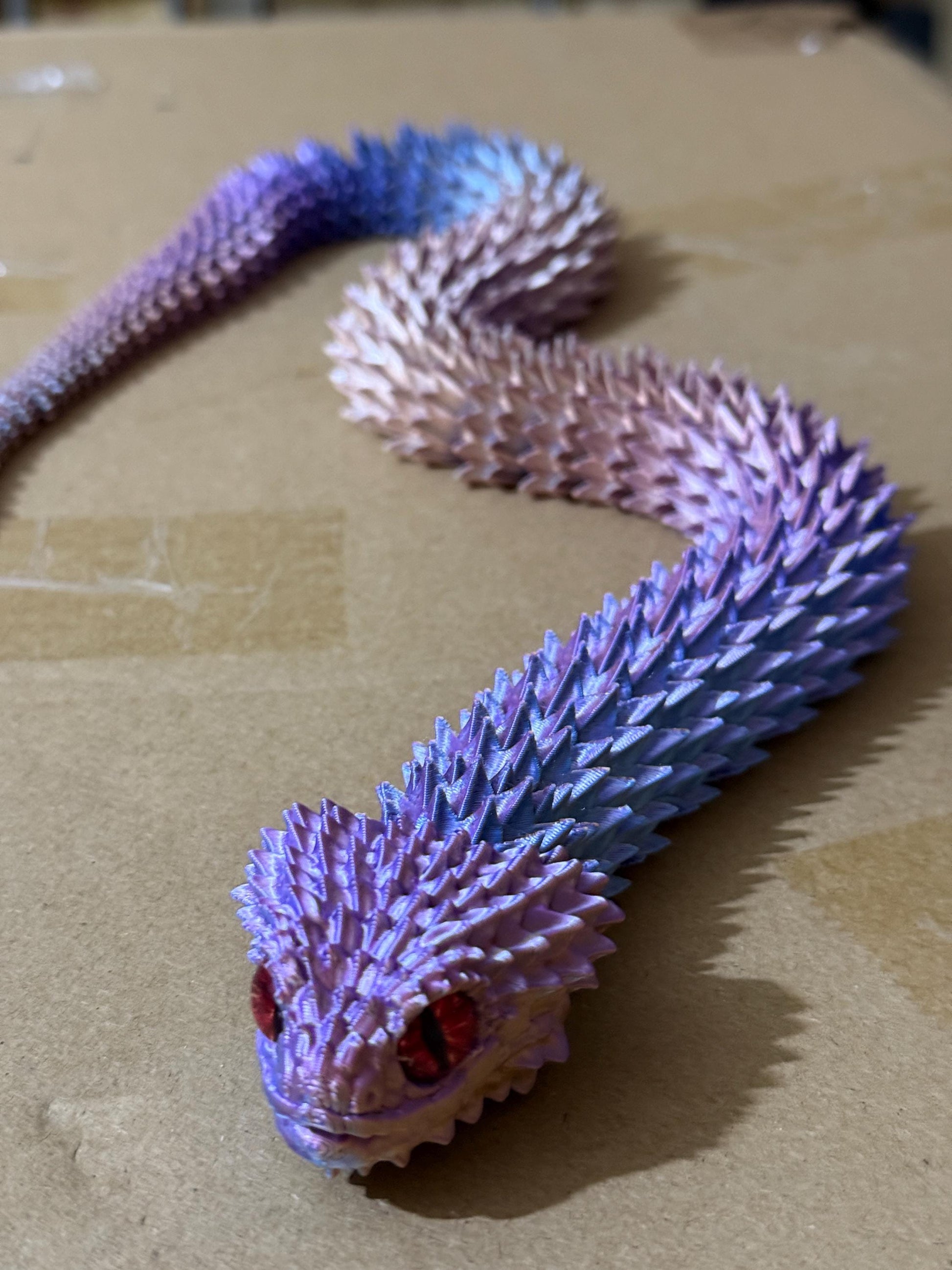 Customizable 3D-Printed Bush Viper Snake – 24inch Long! Choose Any Color! with glass eyes