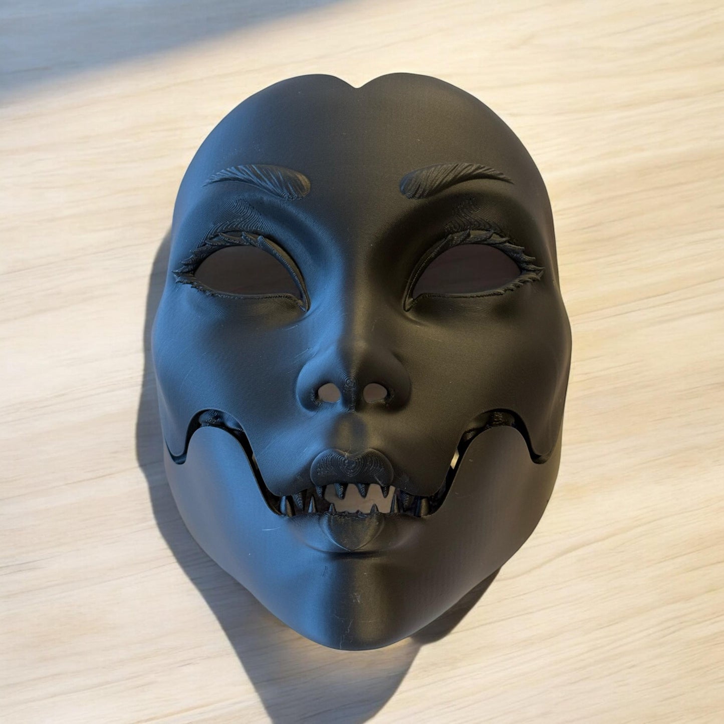 Black Geisha mask, Geisha Mask with Sharp Teeth - Unique Japanese Art, japanese mask