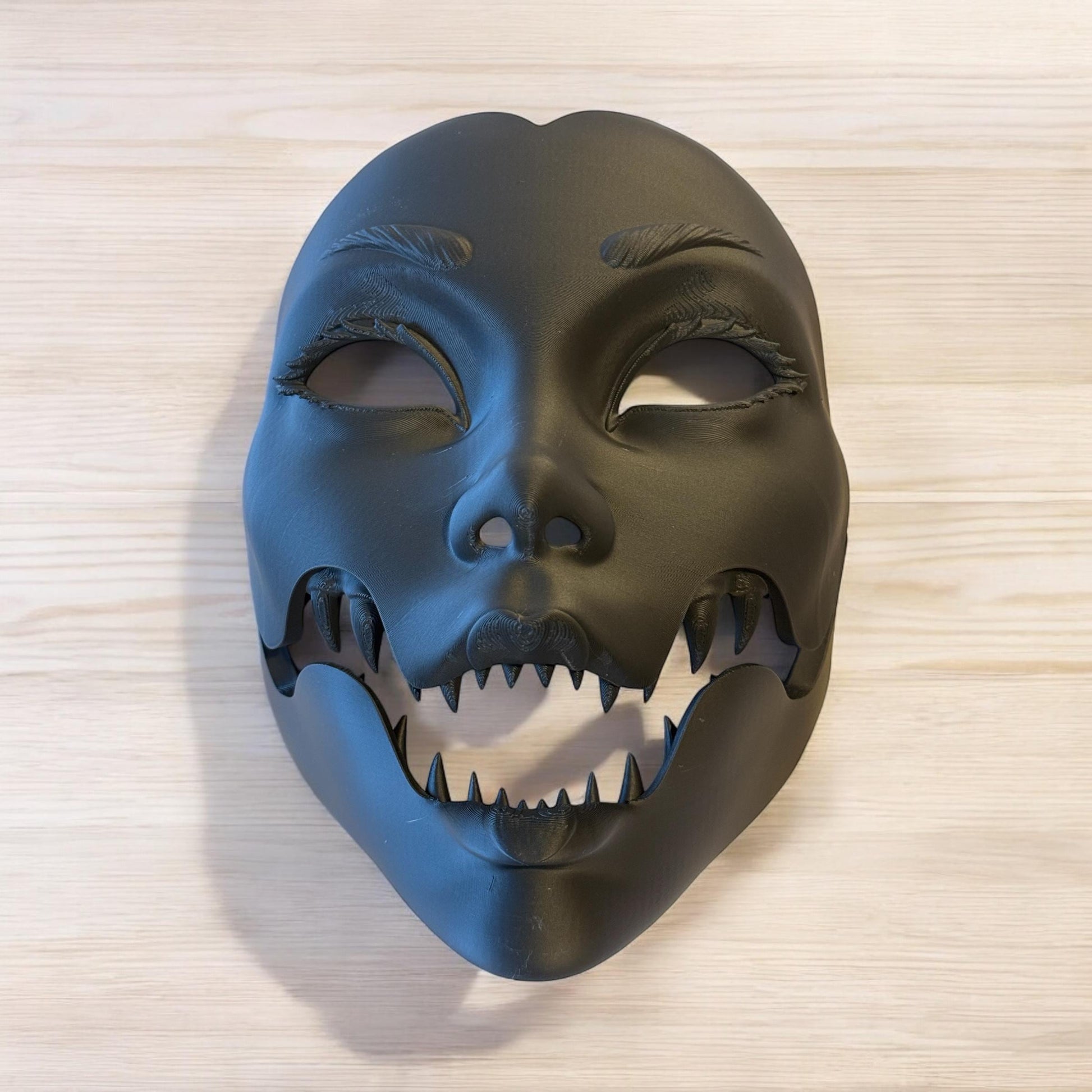 Black Geisha mask, Geisha Mask with Sharp Teeth - Unique Japanese Art, japanese mask