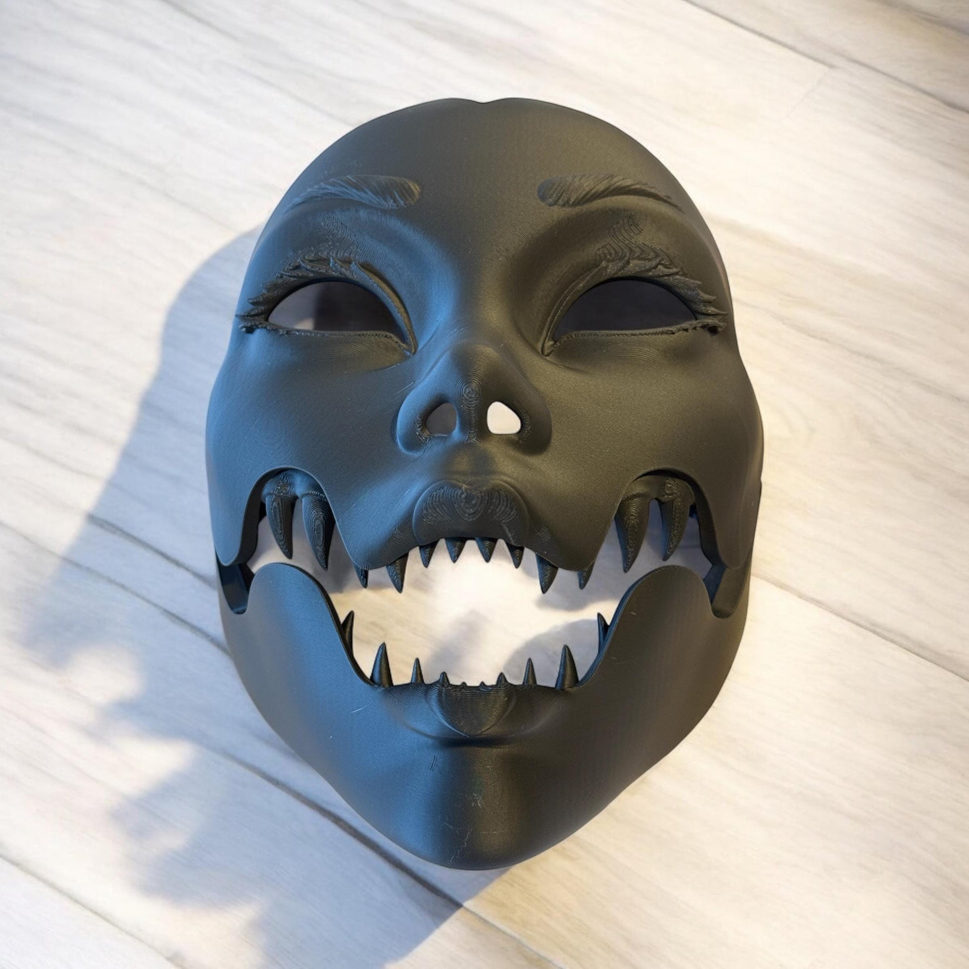 Black Geisha mask, Geisha Mask with Sharp Teeth - Unique Japanese Art, japanese mask