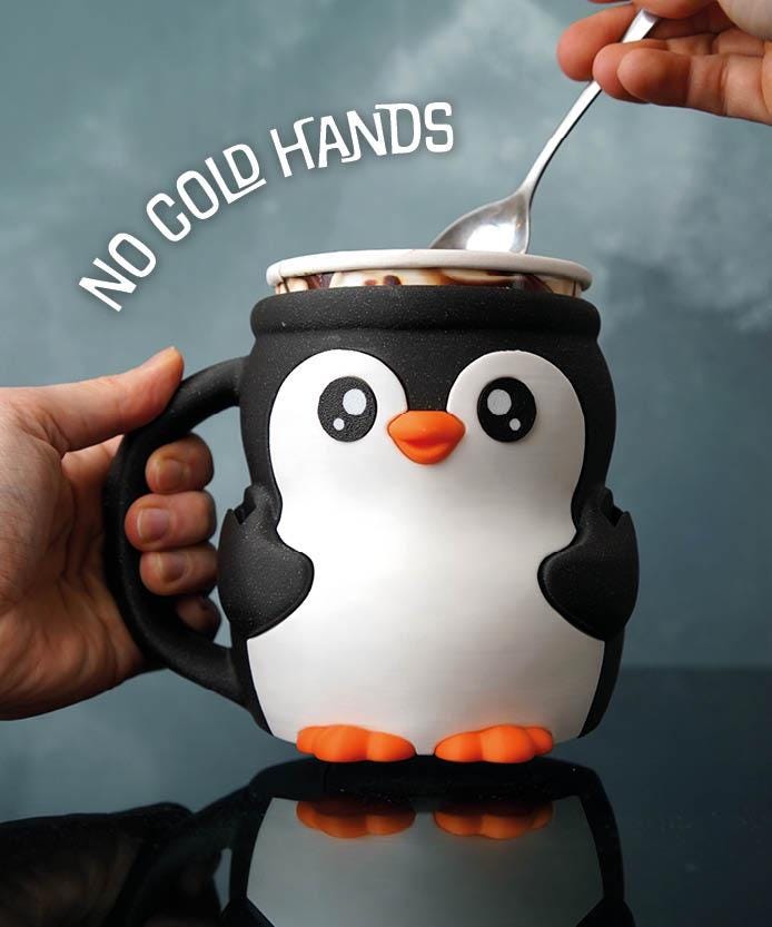 Pebbles the Penguin Ice Cream Pint Holder | Eco Friendly 3D Printed Pint Cozy with Spoon Slots | Cute Penguin Gift for Ice Cream Lovers