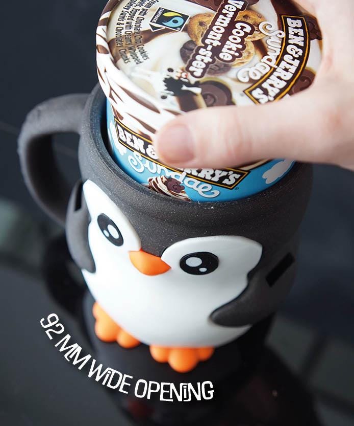 Pebbles the Penguin Ice Cream Pint Holder | Eco Friendly 3D Printed Pint Cozy with Spoon Slots | Cute Penguin Gift for Ice Cream Lovers