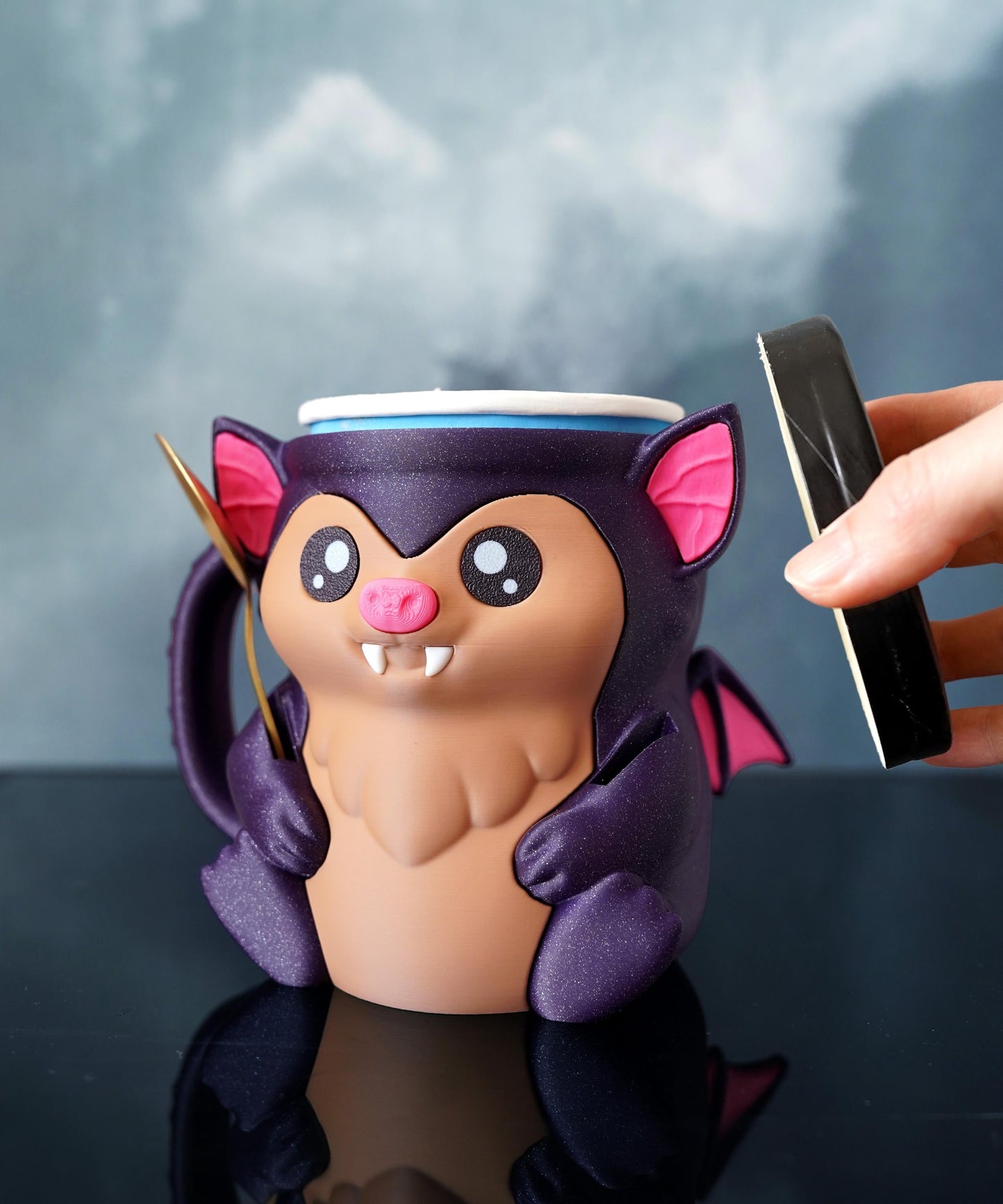 Bramble the Bat Ice Cream Pint Holder | Eco Friendly 3D Printed Pint Cozy with Spoon Slots | Cute Bat Gift for Ice Cream Lovers
