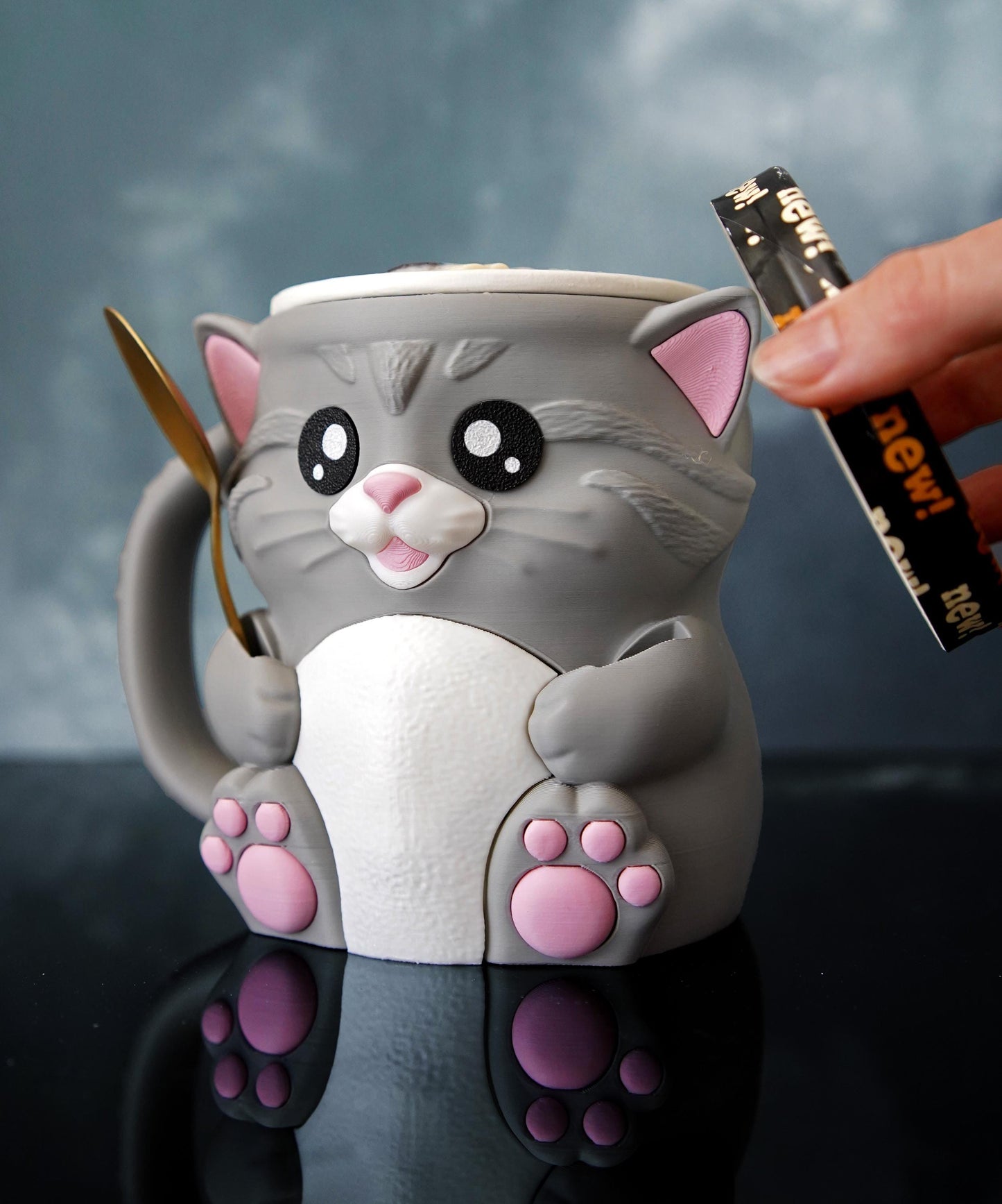 Cuddies the Cat Ice Cream Pint Holder | Eco Friendly 3D Printed Pint Cozy with Spoon Slots | Cute Cat Gift for Ice Cream Lovers