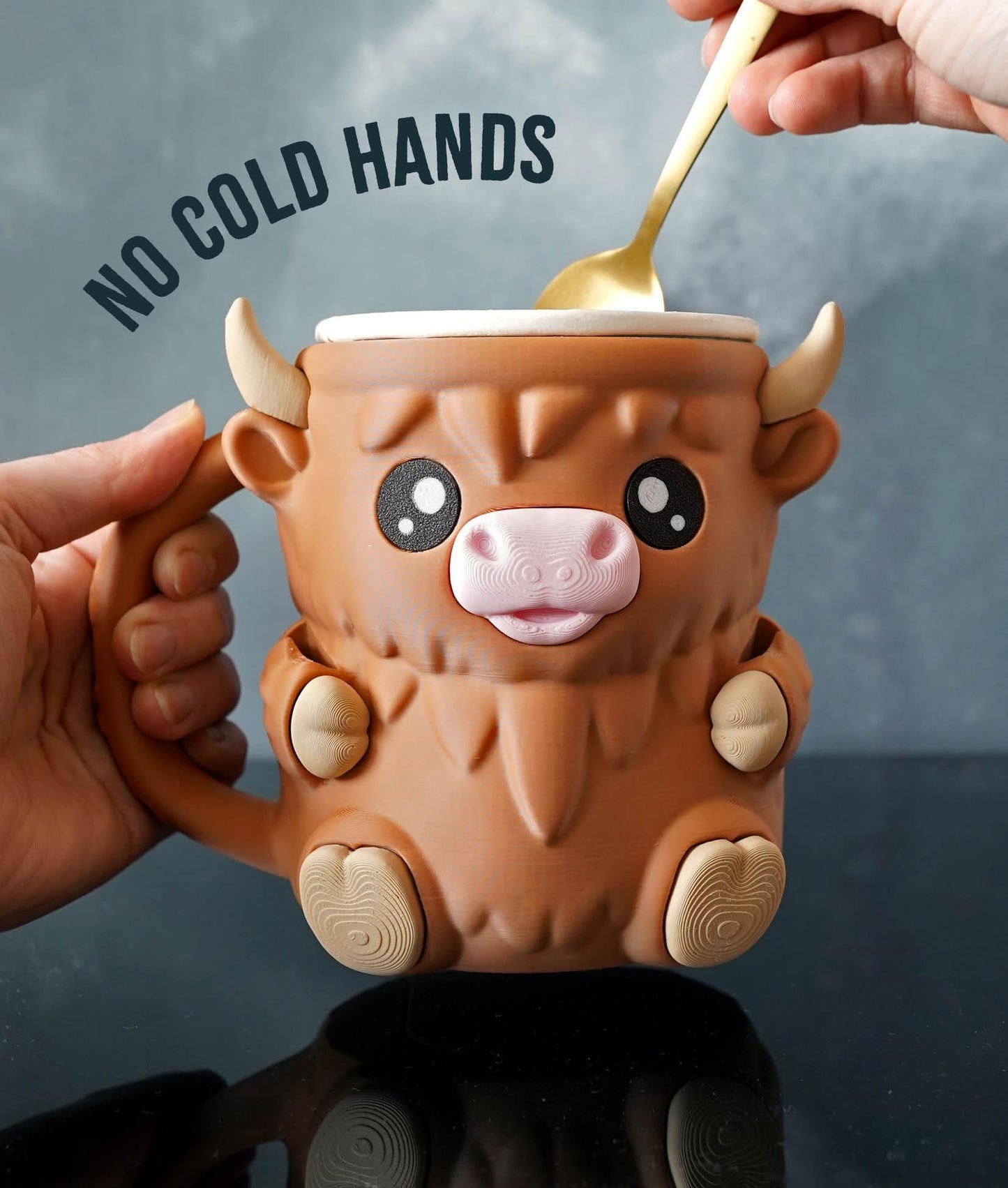 Ferdinand, the Highland Cow Ice Cream Pint Holder | Eco Friendly 3D Printed Pint Cozy with Spoon Slots | Cute Cat Gift for Ice Cream Lovers
