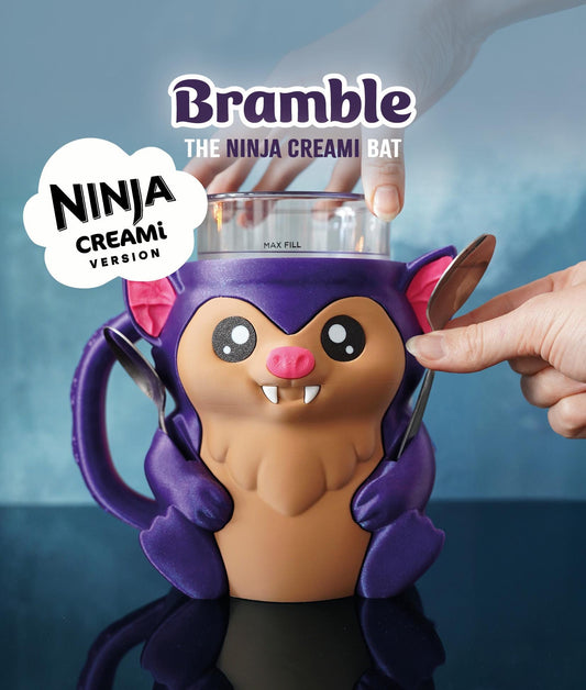 NinjaCreami Bramble the Bat Ice Cream Pint Holder | Eco Friendly 3D Printed Pint Cozy with Spoon Slots | Cute Bat Gift for Ice Cream Lovers