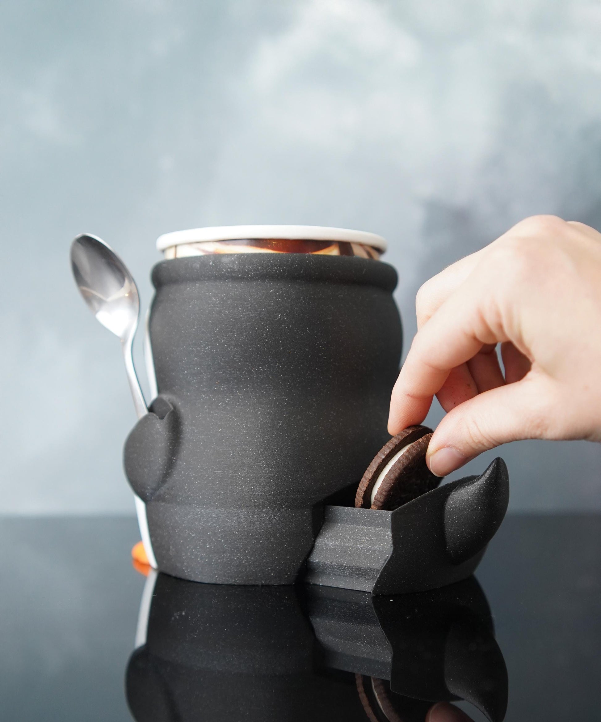 Pebbles the Penguin Ice Cream Pint Holder | Eco Friendly 3D Printed Pint Cozy with Spoon Slots | Cute Penguin Gift for Ice Cream Lovers