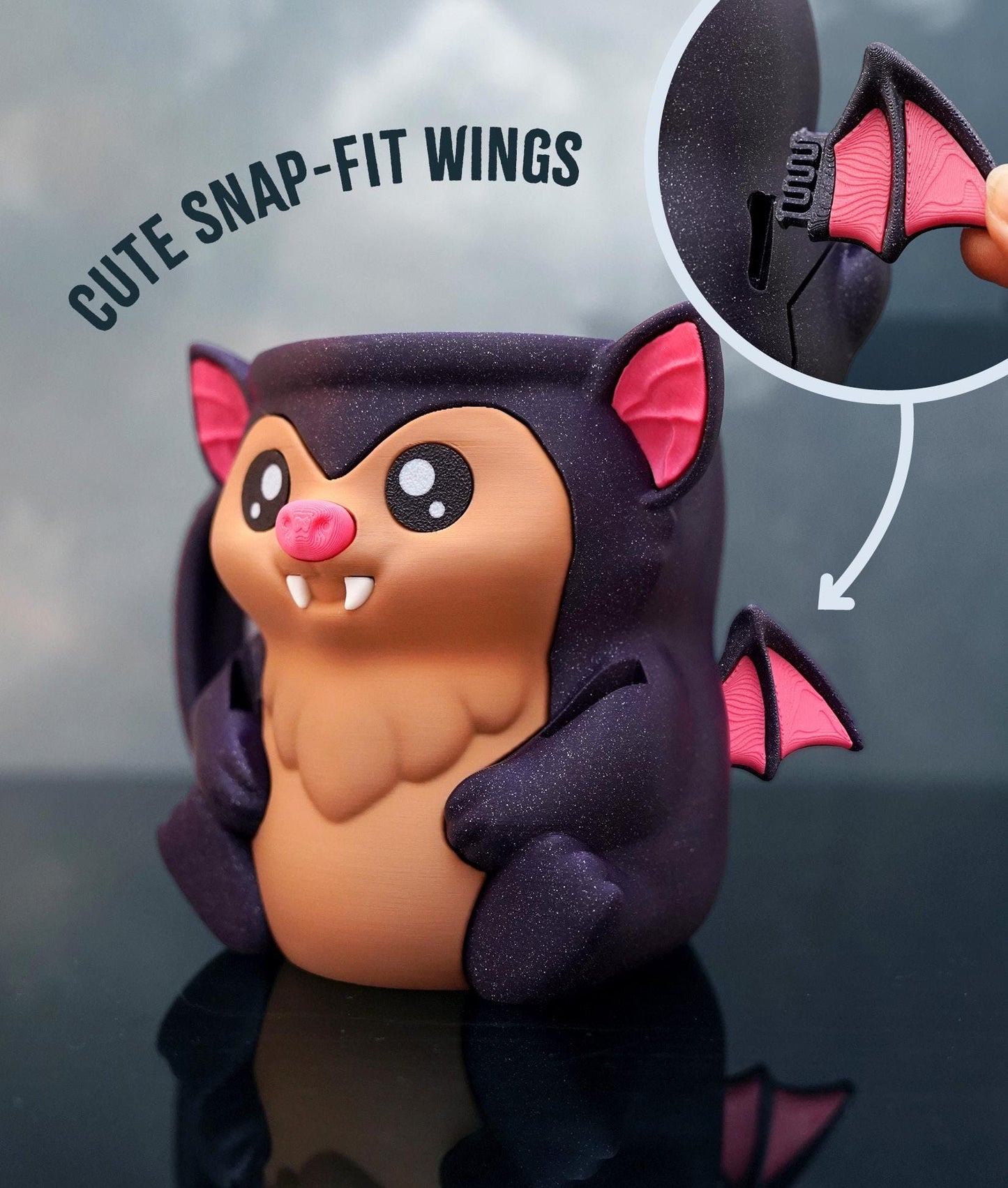 Bramble the Bat Ice Cream Pint Holder | Eco Friendly 3D Printed Pint Cozy with Spoon Slots | Cute Bat Gift for Ice Cream Lovers
