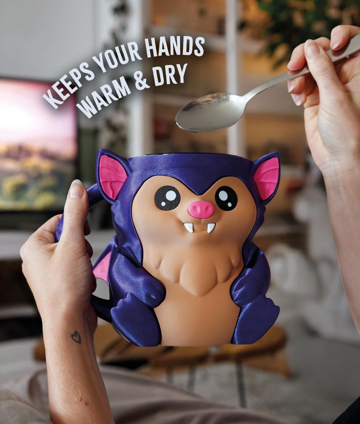 NinjaCreami Bramble the Bat Ice Cream Pint Holder | Eco Friendly 3D Printed Pint Cozy with Spoon Slots | Cute Bat Gift for Ice Cream Lovers