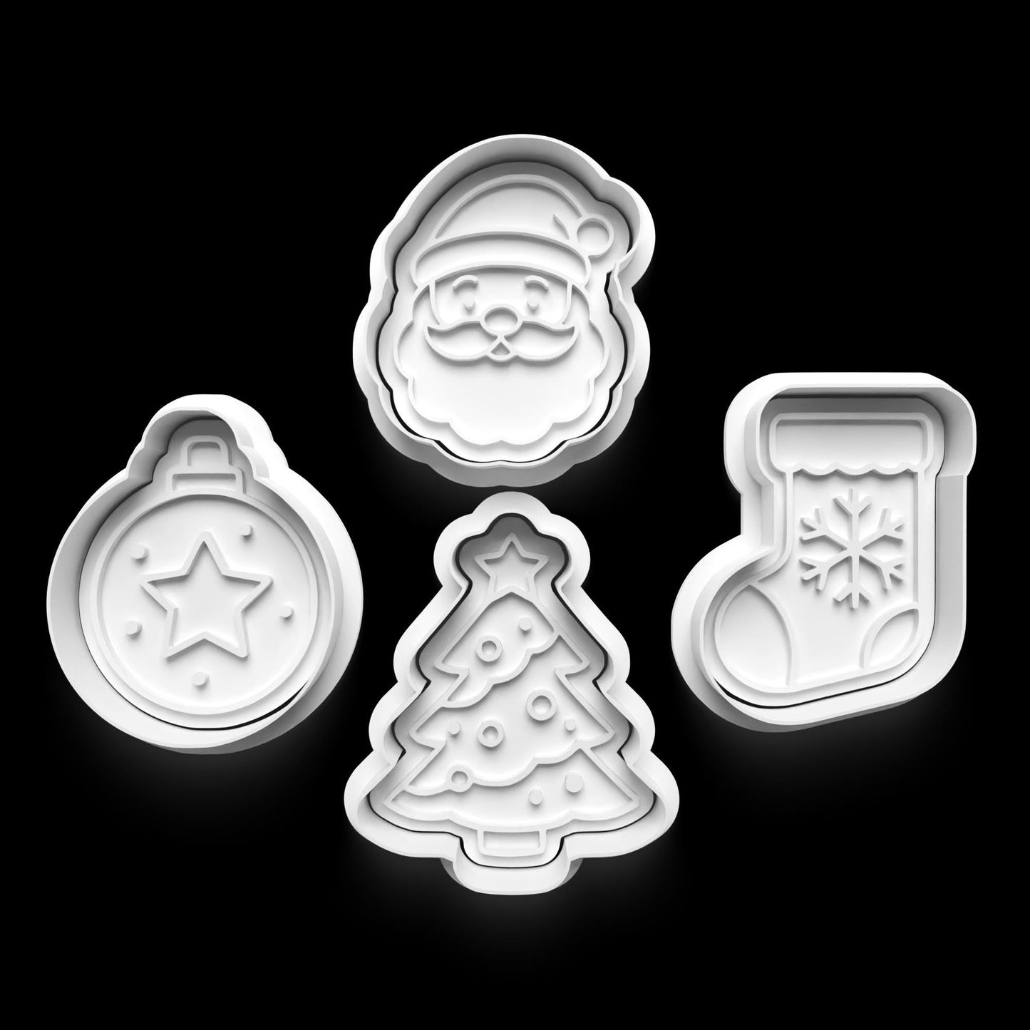 3D Printed Christmas Tree with Ornaments Cookie Cutter Set of 4 – Holiday Baking, Festive Cookies, Christmas Gift