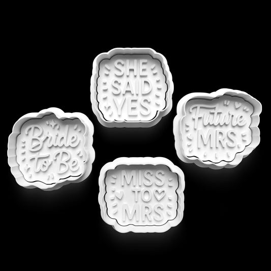 3D Printed Wedding Cookie Cutter Set of 4 – Bridal Shower, Engagement Party, Wedding Favors