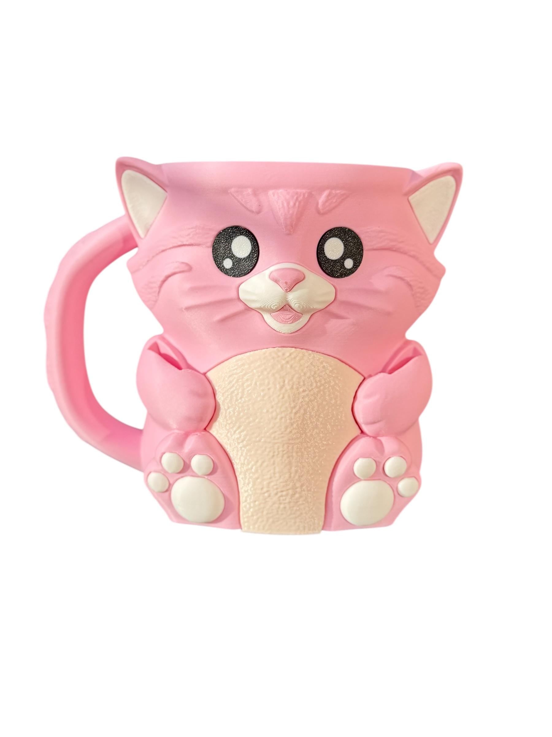 Cuddies Pink the Cat Ice Cream Pint Holder | Eco Friendly 3D Printed Pint Cozy with Spoon Slots | Cute Cat Gift for Ice Cream Lovers
