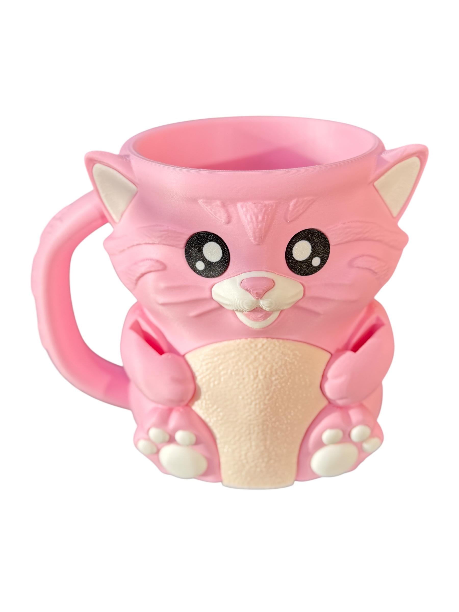 Cuddies Pink the Cat Ice Cream Pint Holder | Eco Friendly 3D Printed Pint Cozy with Spoon Slots | Cute Cat Gift for Ice Cream Lovers