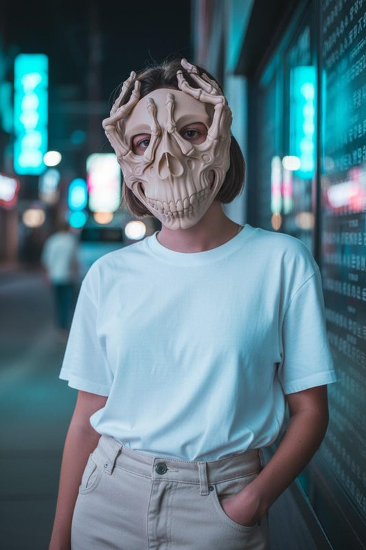 3D Printed Skull Mask with Hand – Creepy Gothic Wall Art / Cosplay Display