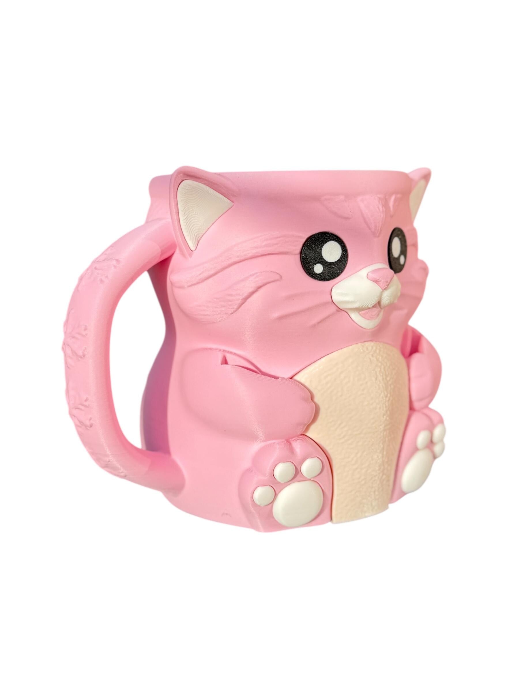 Cuddies Pink the Cat Ice Cream Pint Holder | Eco Friendly 3D Printed Pint Cozy with Spoon Slots | Cute Cat Gift for Ice Cream Lovers