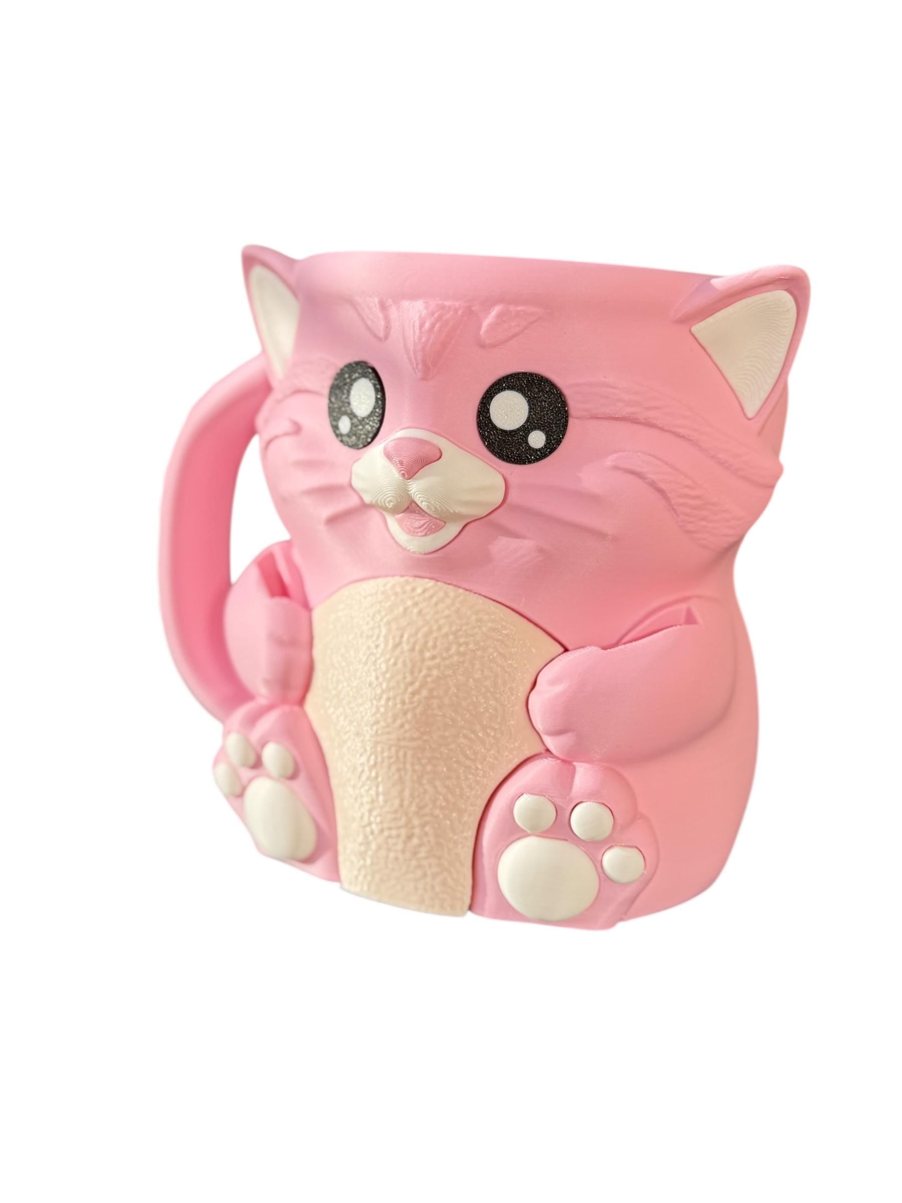 Cuddies Pink the Cat Ice Cream Pint Holder | Eco Friendly 3D Printed Pint Cozy with Spoon Slots | Cute Cat Gift for Ice Cream Lovers