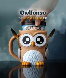 Owlfonso the Owl Ice Cream Pint Holder | Eco Friendly 3D Printed Pint Cozy with Spoon Slots | Cute Owl Gift for Ice Cream Lovers