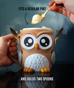 Owlfonso the Owl Ice Cream Pint Holder | Eco Friendly 3D Printed Pint Cozy with Spoon Slots | Cute Owl Gift for Ice Cream Lovers