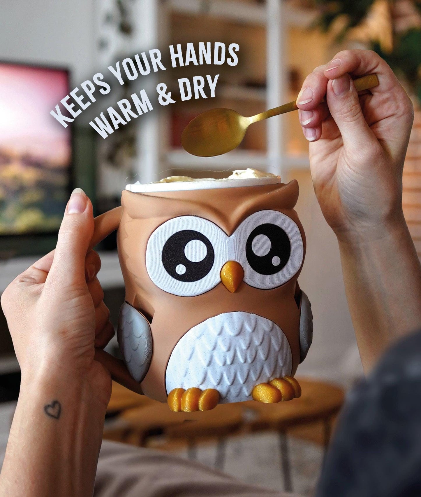 Owlfonso the Owl Ice Cream Pint Holder | Eco Friendly 3D Printed Pint Cozy with Spoon Slots | Cute Owl Gift for Ice Cream Lovers