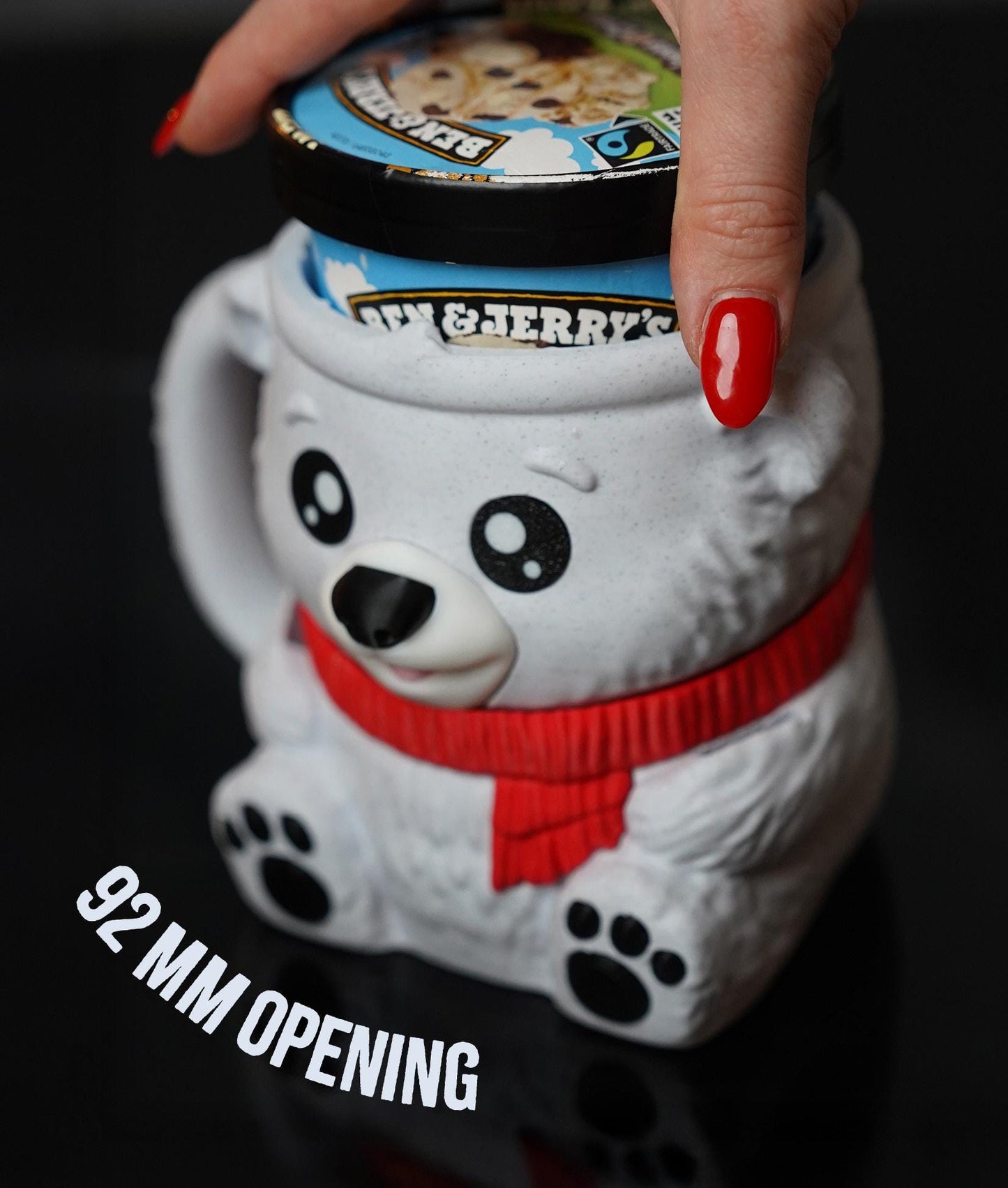 Pawblo , the Polar Bear Ice Cream Pint Holder | Eco Friendly 3D Printed Pint Cozy with Spoon Slots | Cute Cat Gift for Ice Cream Lovers
