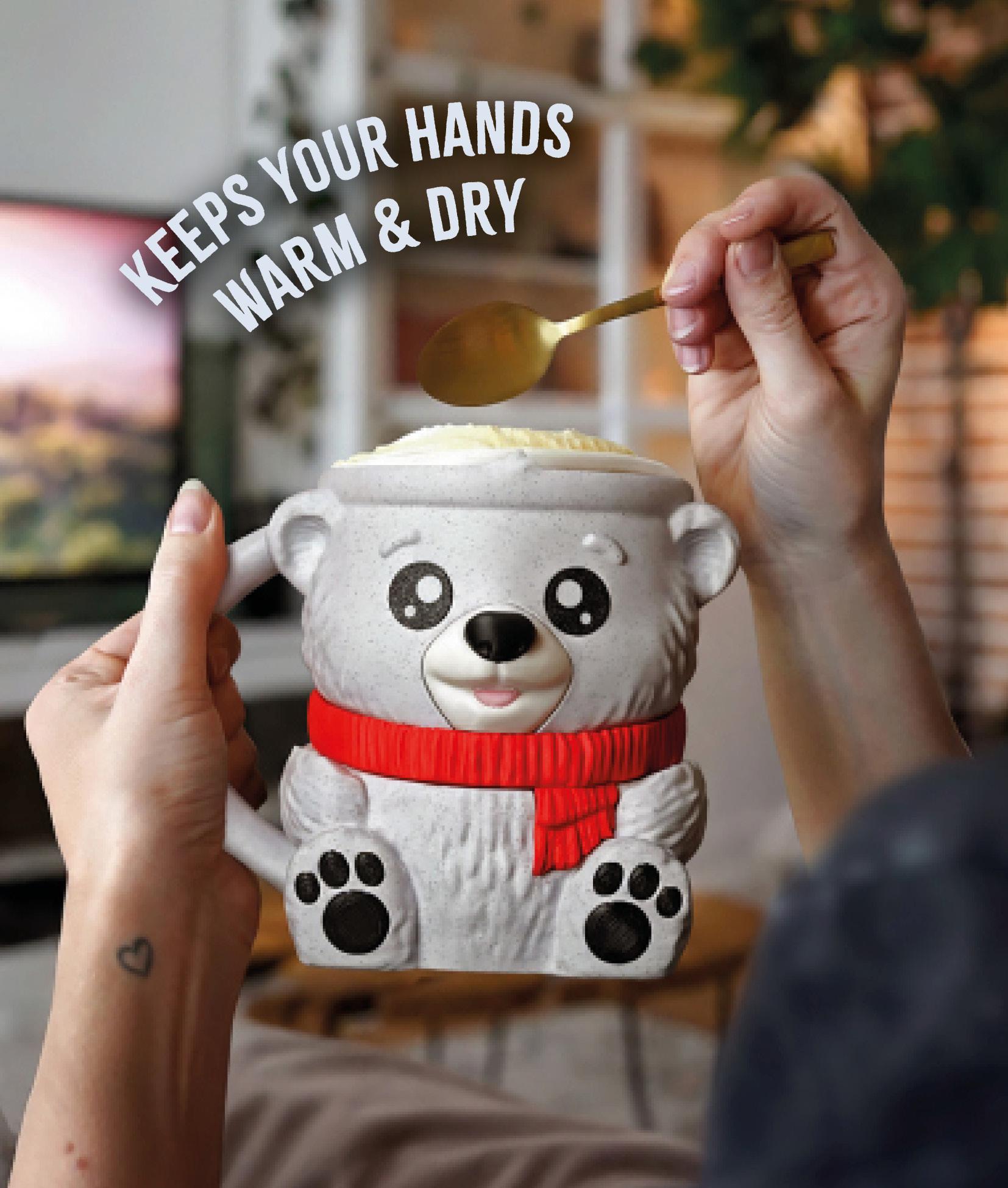 Pawblo , the Polar Bear Ice Cream Pint Holder | Eco Friendly 3D Printed Pint Cozy with Spoon Slots | Cute Cat Gift for Ice Cream Lovers