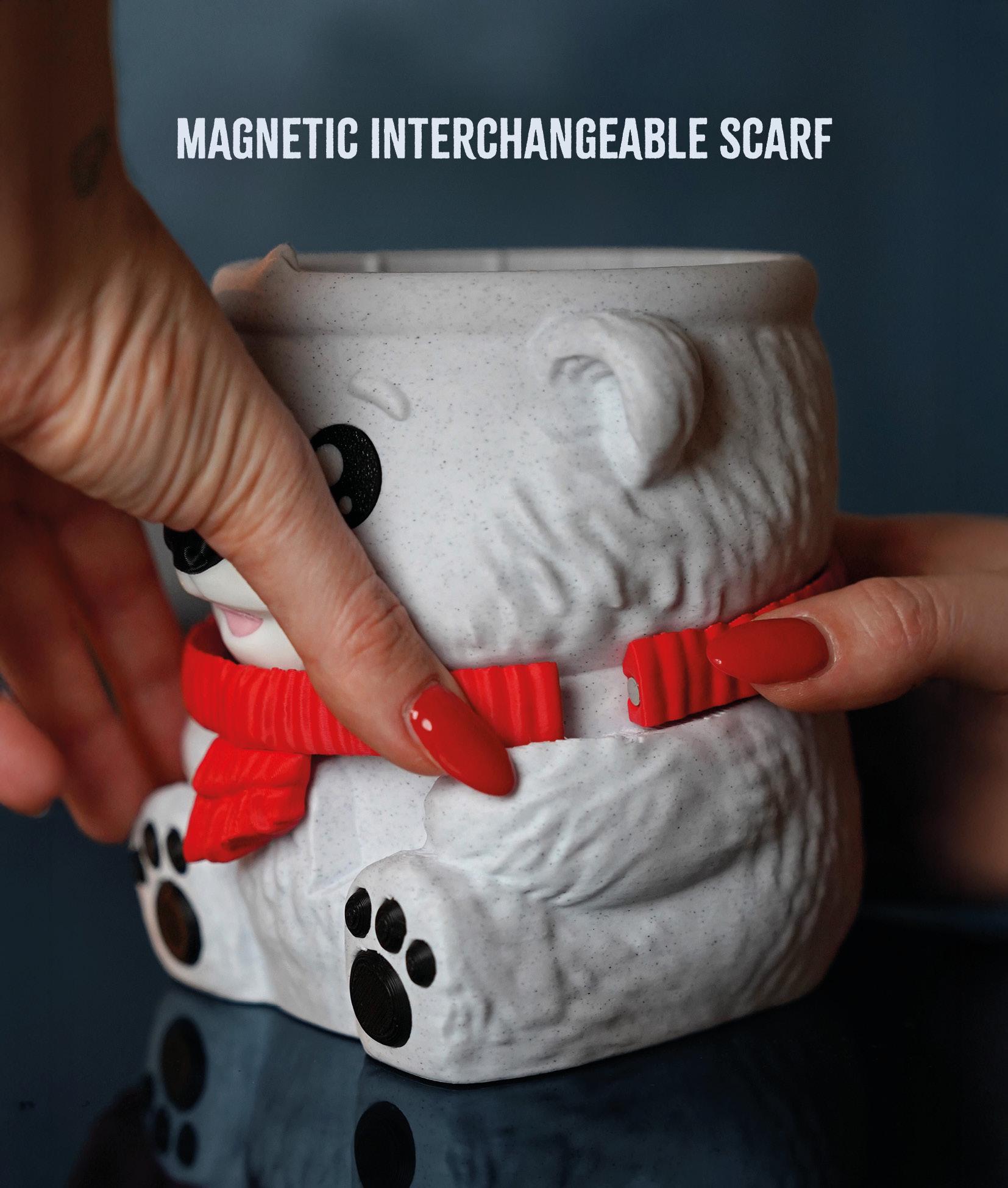 Pawblo , the Polar Bear Ice Cream Pint Holder | Eco Friendly 3D Printed Pint Cozy with Spoon Slots | Cute Cat Gift for Ice Cream Lovers