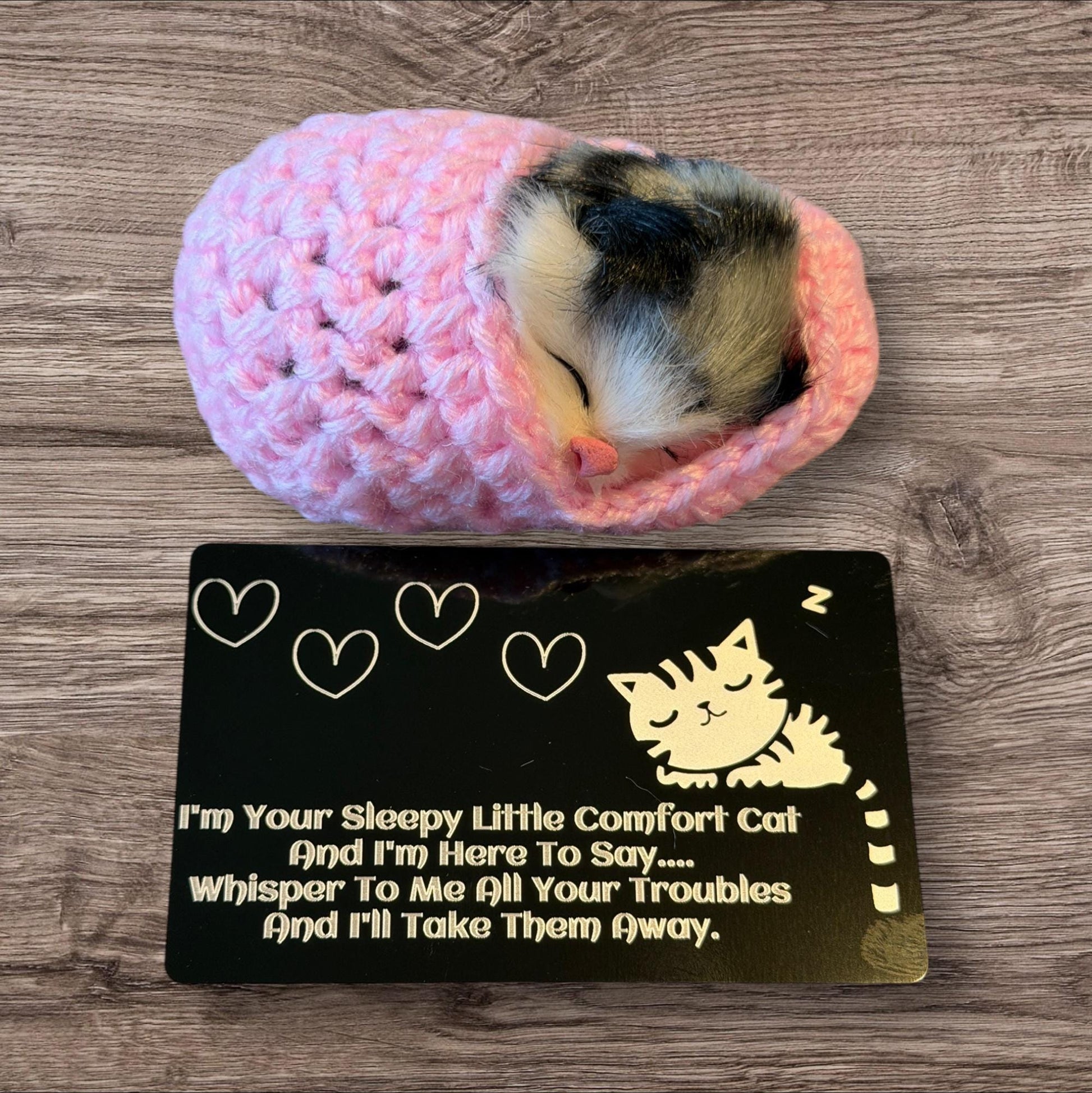 Handmade Cute Sleeping Kitten in Crochet Slipper With KeepSake Card Emotional Support Wellbeing Gift Sweet Decorative Keepsake