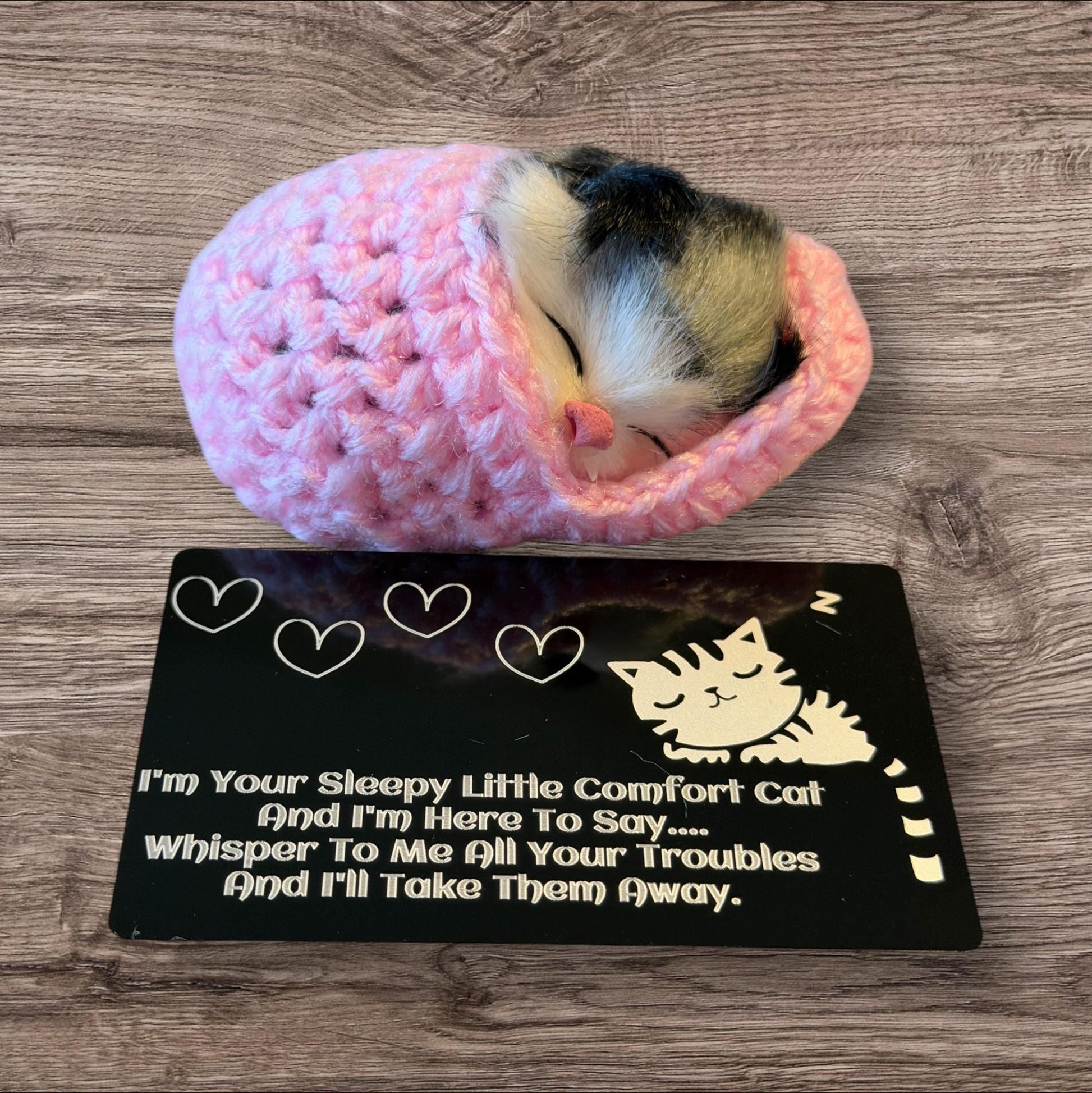 Handmade Cute Sleeping Kitten in Crochet Slipper With KeepSake Card Emotional Support Wellbeing Gift Sweet Decorative Keepsake
