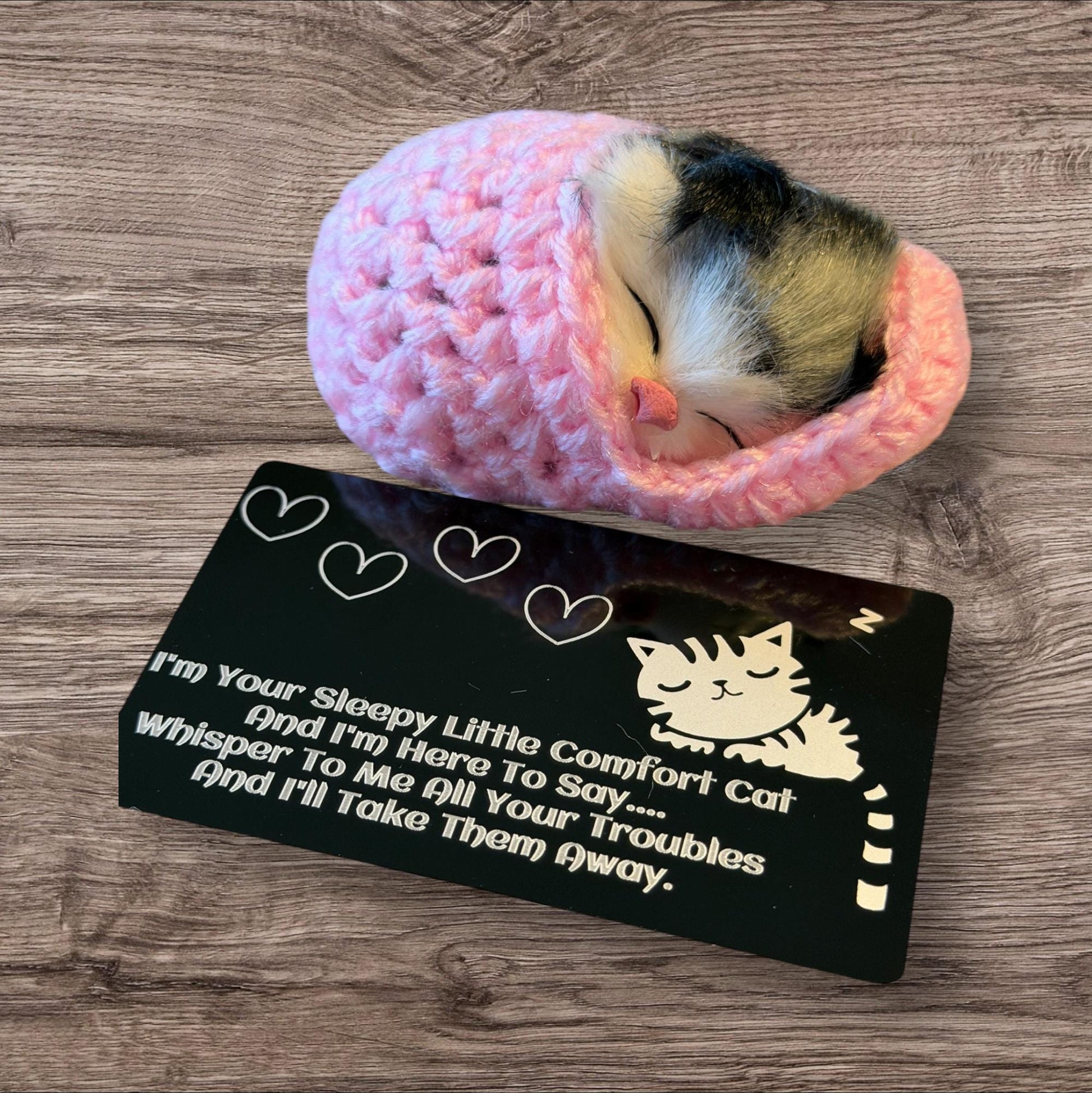 Handmade Cute Sleeping Kitten in Crochet Slipper With KeepSake Card Emotional Support Wellbeing Gift Sweet Decorative Keepsake