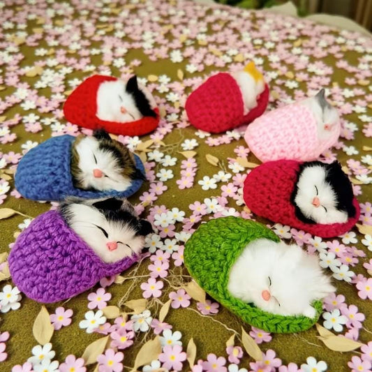 Handmade Cute Sleeping Kitten in Crochet Slipper With KeepSake Card Emotional Support Wellbeing Gift Sweet Decorative Keepsake