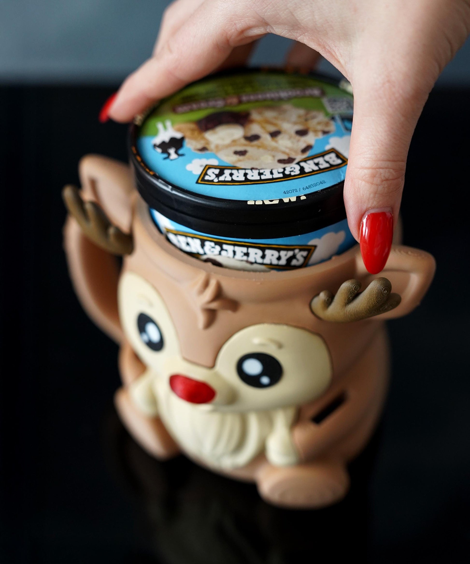 Rudy , the Ice pint Holding Reindeer Eco Friendly 3D Printed Pint Cozy with Spoon Slots | Cute Gift for Ice Cream Lovers