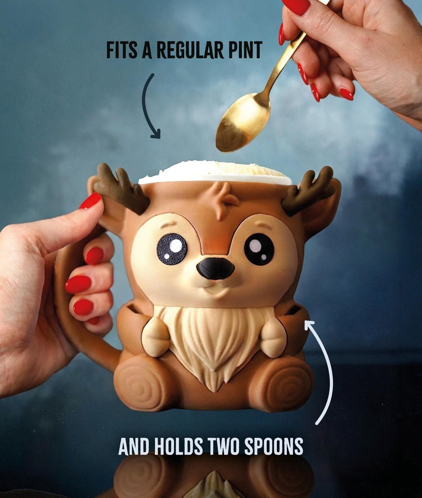 Rudy , the Ice pint Holding Reindeer Eco Friendly 3D Printed Pint Cozy with Spoon Slots | Cute Gift for Ice Cream Lovers
