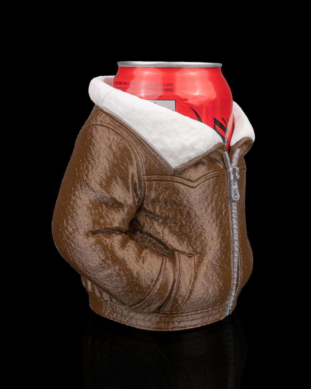 Leather Jacket Can Holder – 3D Printed Leather Jacket Can Sleeve, Cozy Drink Holder, Funny Gift for Him & Her