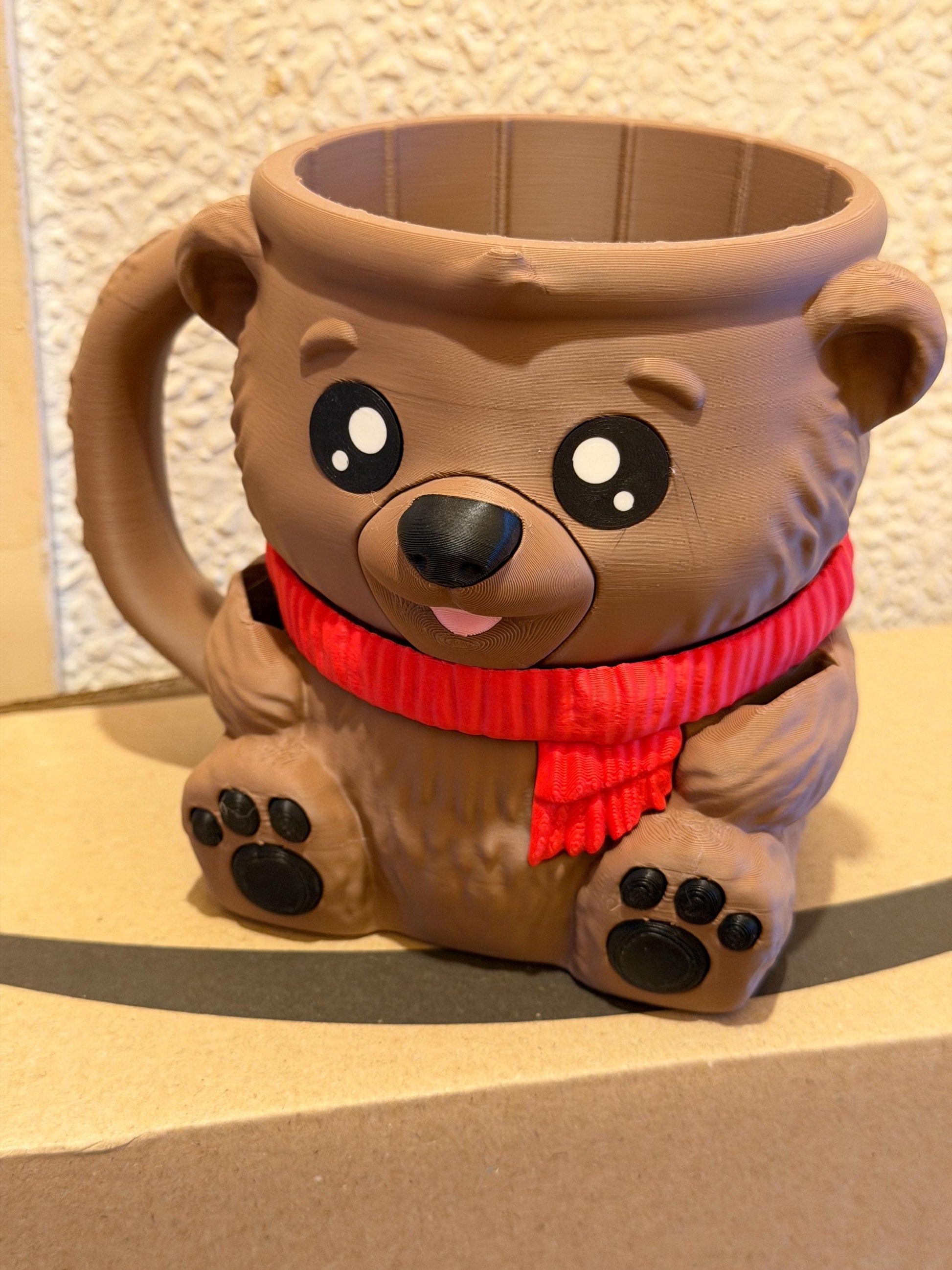 Pawblo , the Brown Bear Ice Cream Pint Holder | Eco Friendly 3D Printed Pint Cozy with Spoon Slots | Cute Cat Gift for Ice Cream Lovers