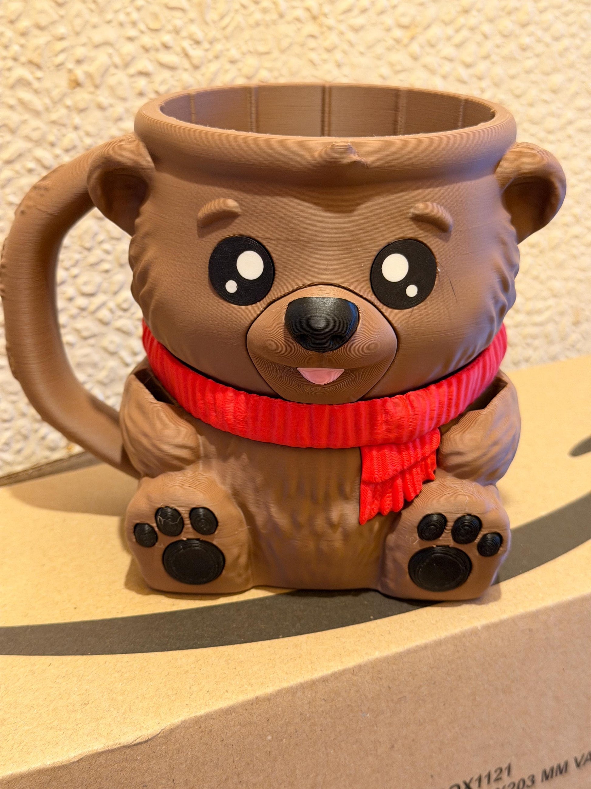 Pawblo , the Brown Bear Ice Cream Pint Holder | Eco Friendly 3D Printed Pint Cozy with Spoon Slots | Cute Cat Gift for Ice Cream Lovers