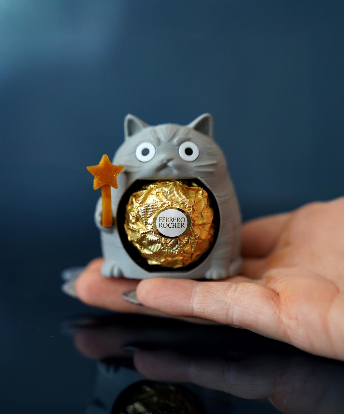 Chonkers Cat Chocolate Holder – Grumpy Round 3D Printed Cat Decor
